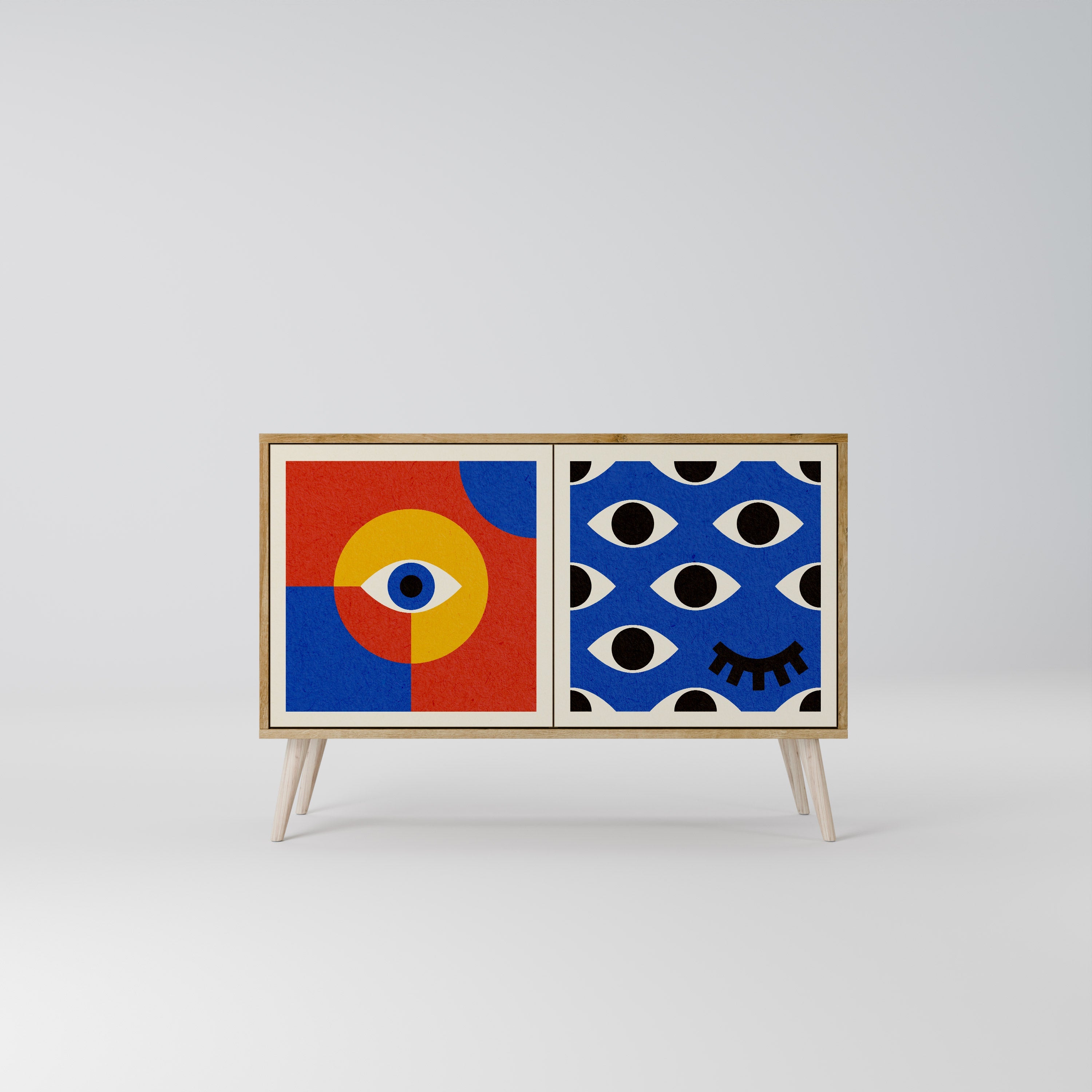 GEOMETRIC EYES Sideboard mit 2 Türen in Eichenoptik
