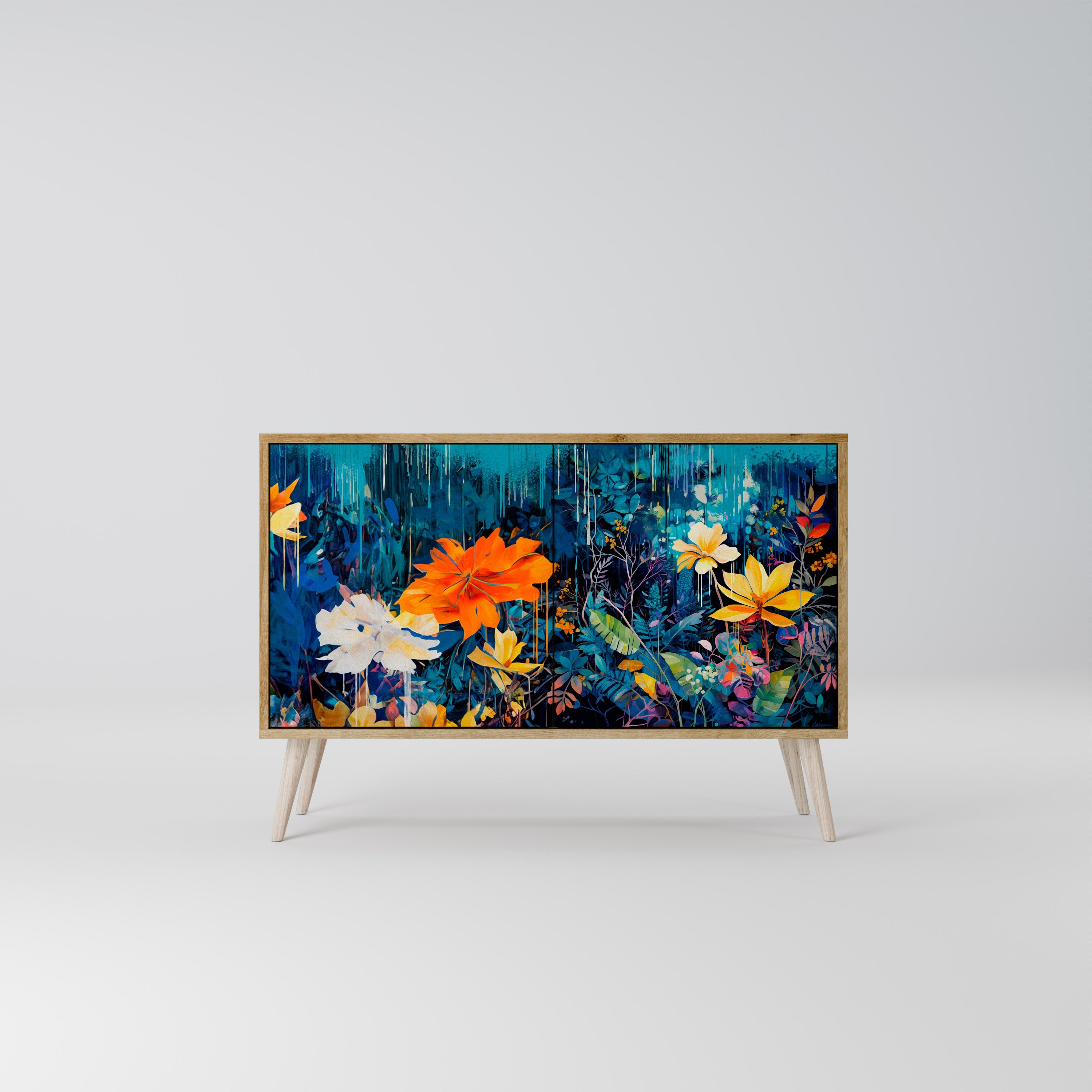MIDNIGHT BLOSSOM Sideboard mit 2 Türen in Eichenoptik