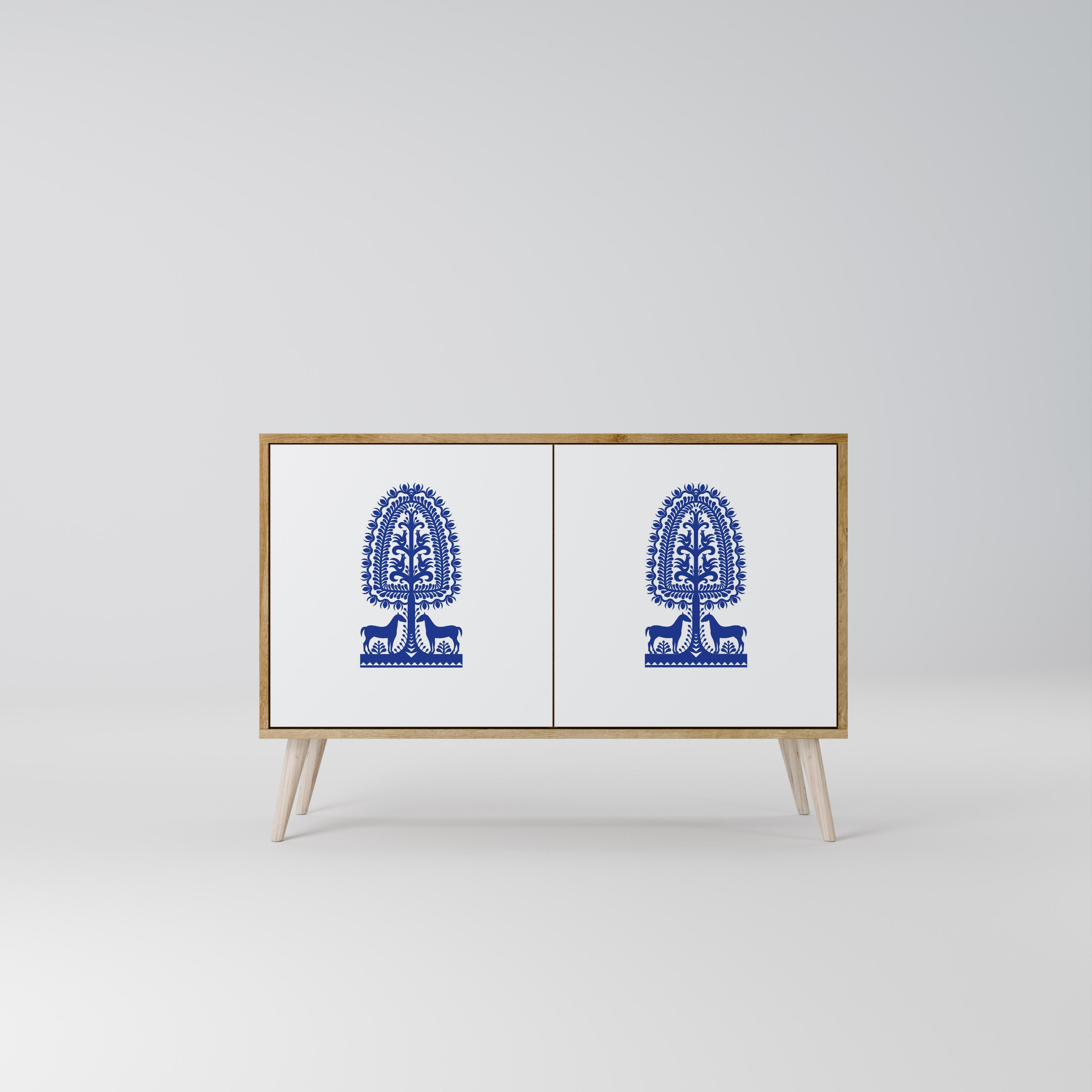 POLISH FOLK ART Sideboard mit 2 Türen in Eichenoptik