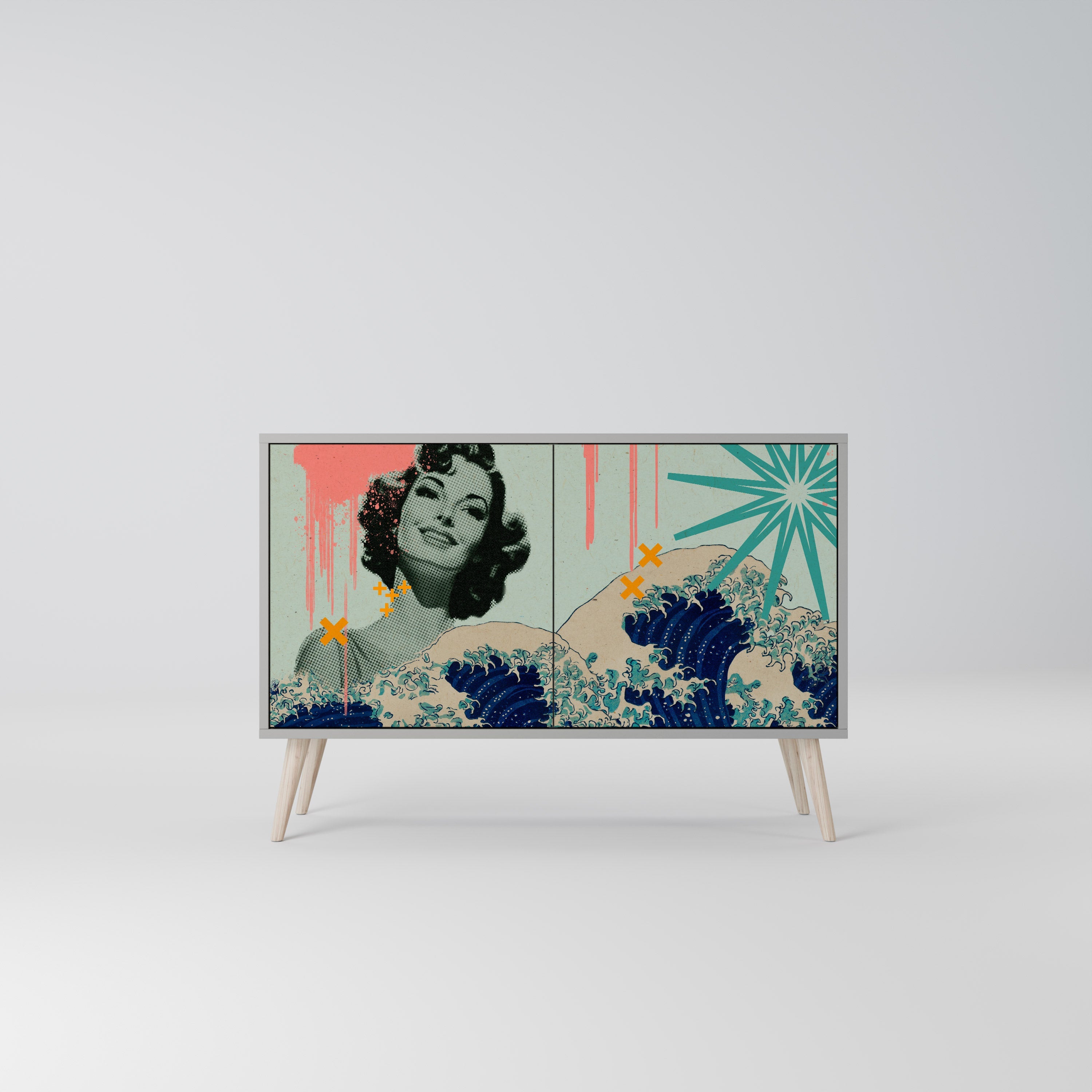KANAGAWA BEAUTY Sideboard mit 2 Türen in grauem Finish