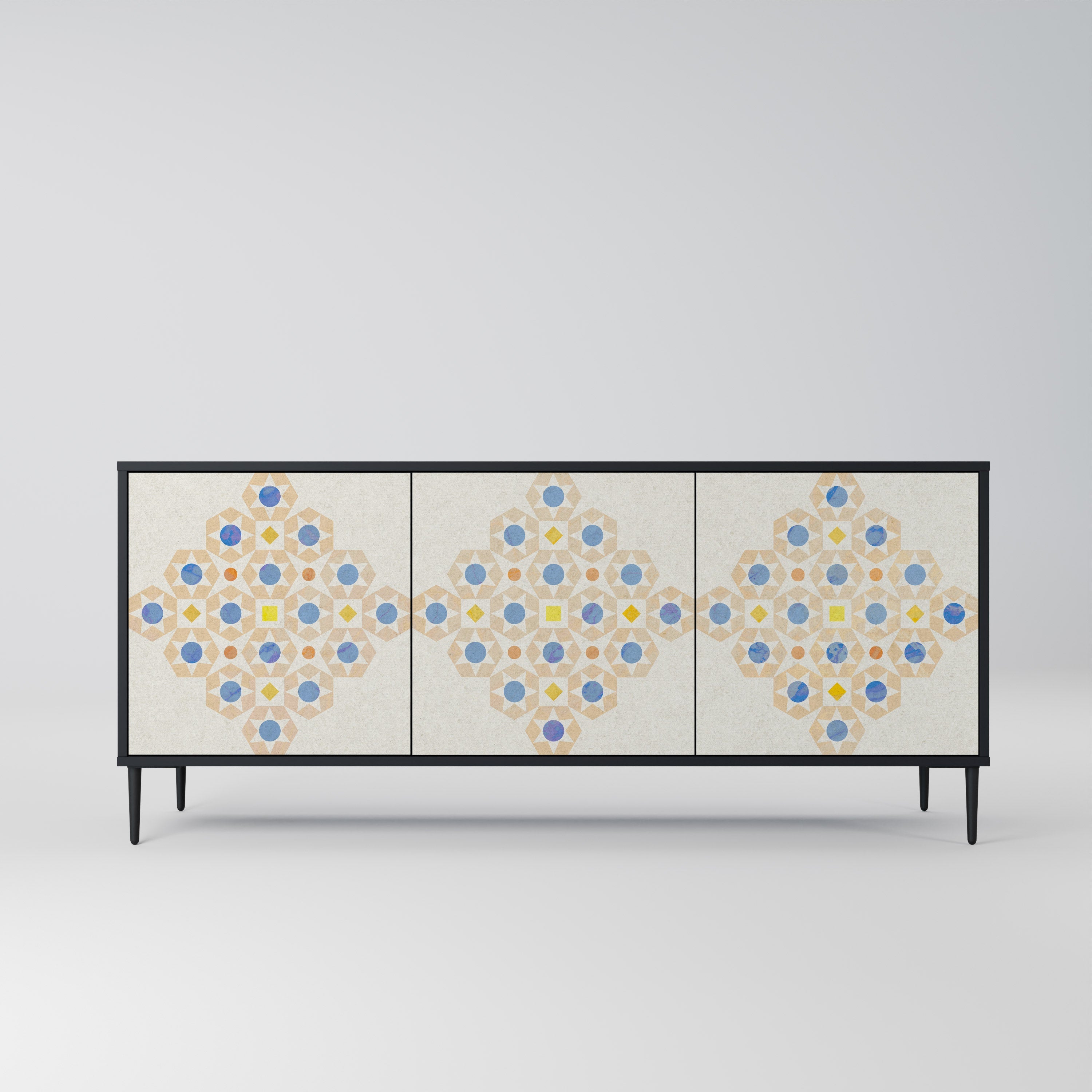 Gemustertes Prisma-Sideboard mit 3 Türen in schwarzem Finish