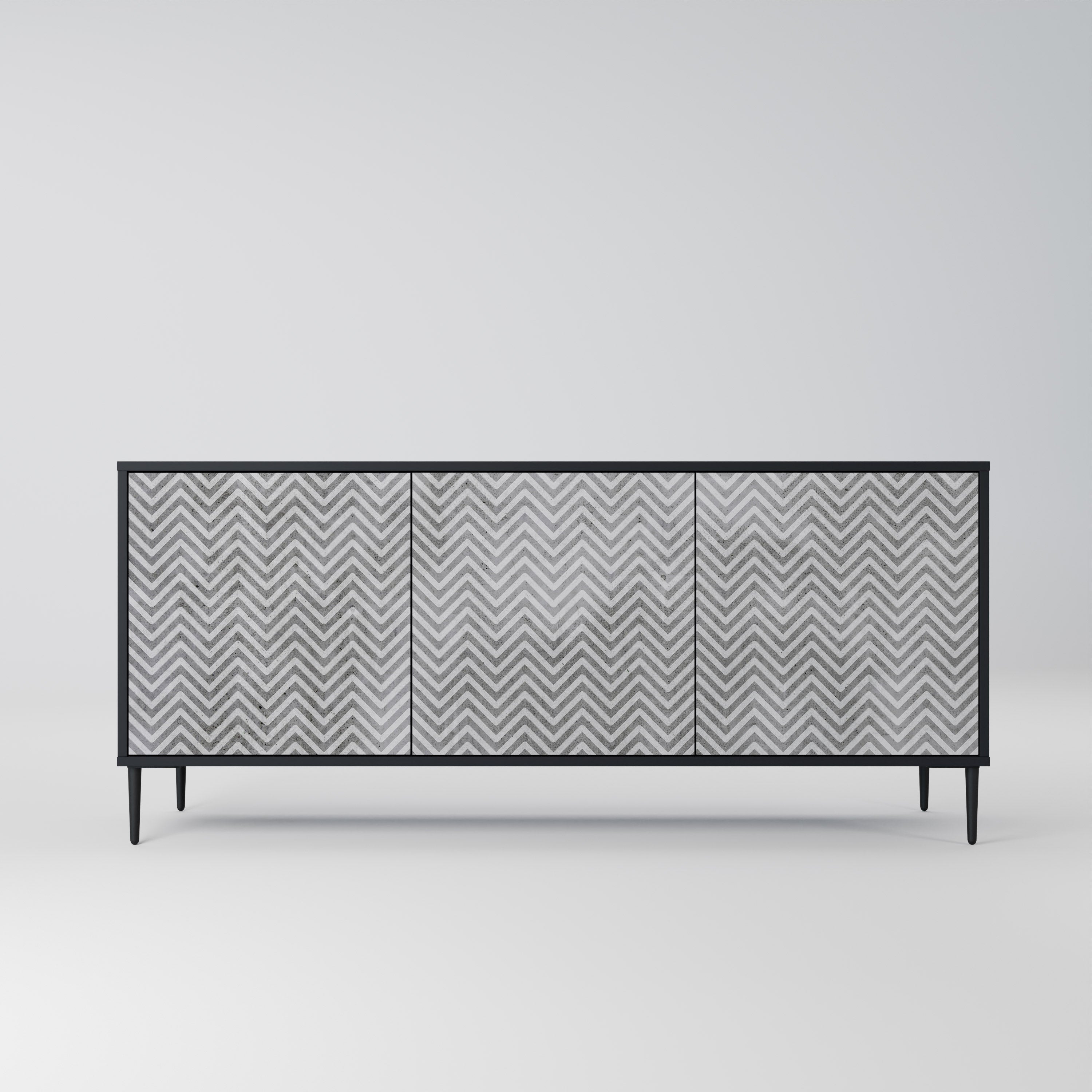CONCRETE ZIG ZAG Sideboard mit 3 Türen in Schwarz