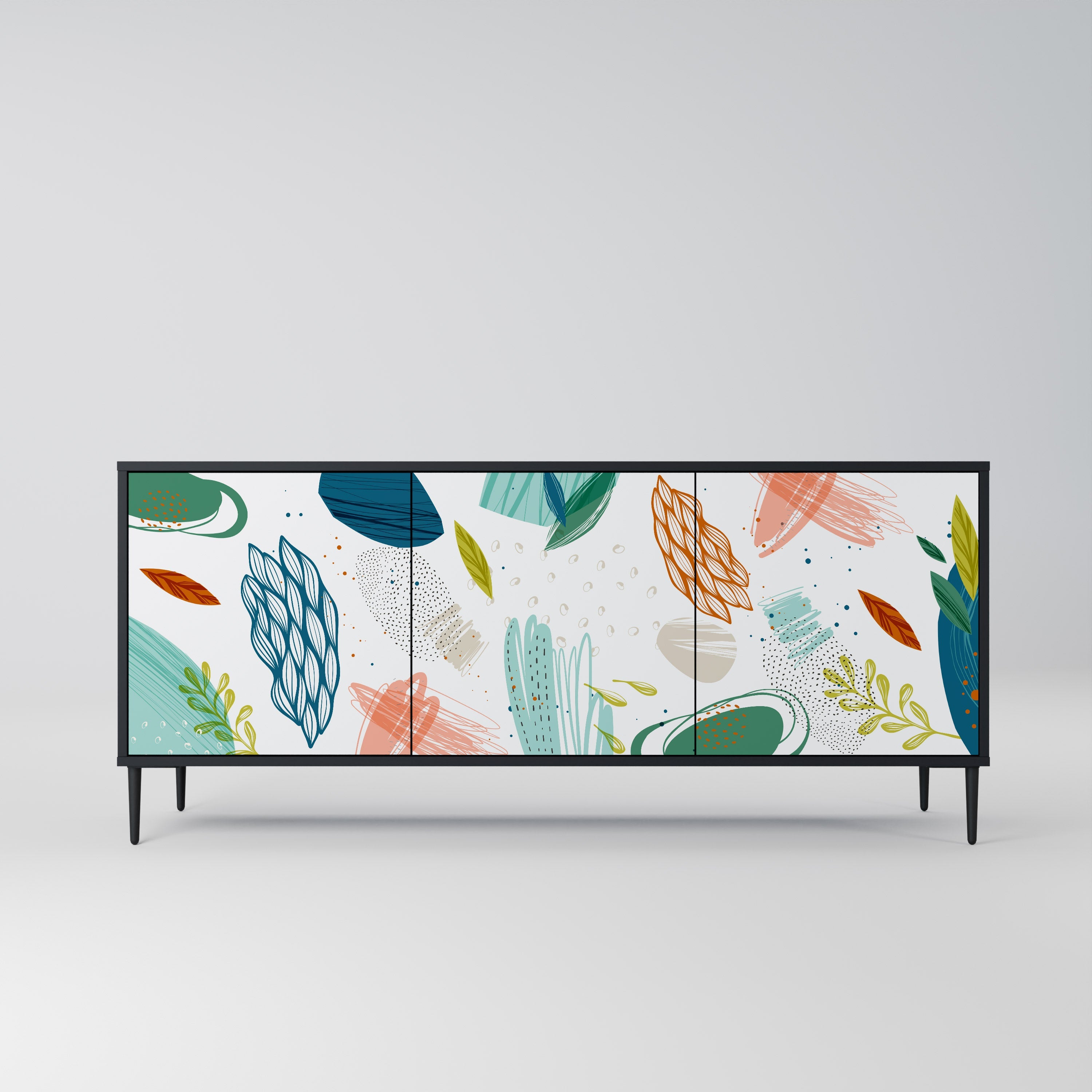 BOTANICAL HURRICANE 3-türiges Sideboard in Schwarz