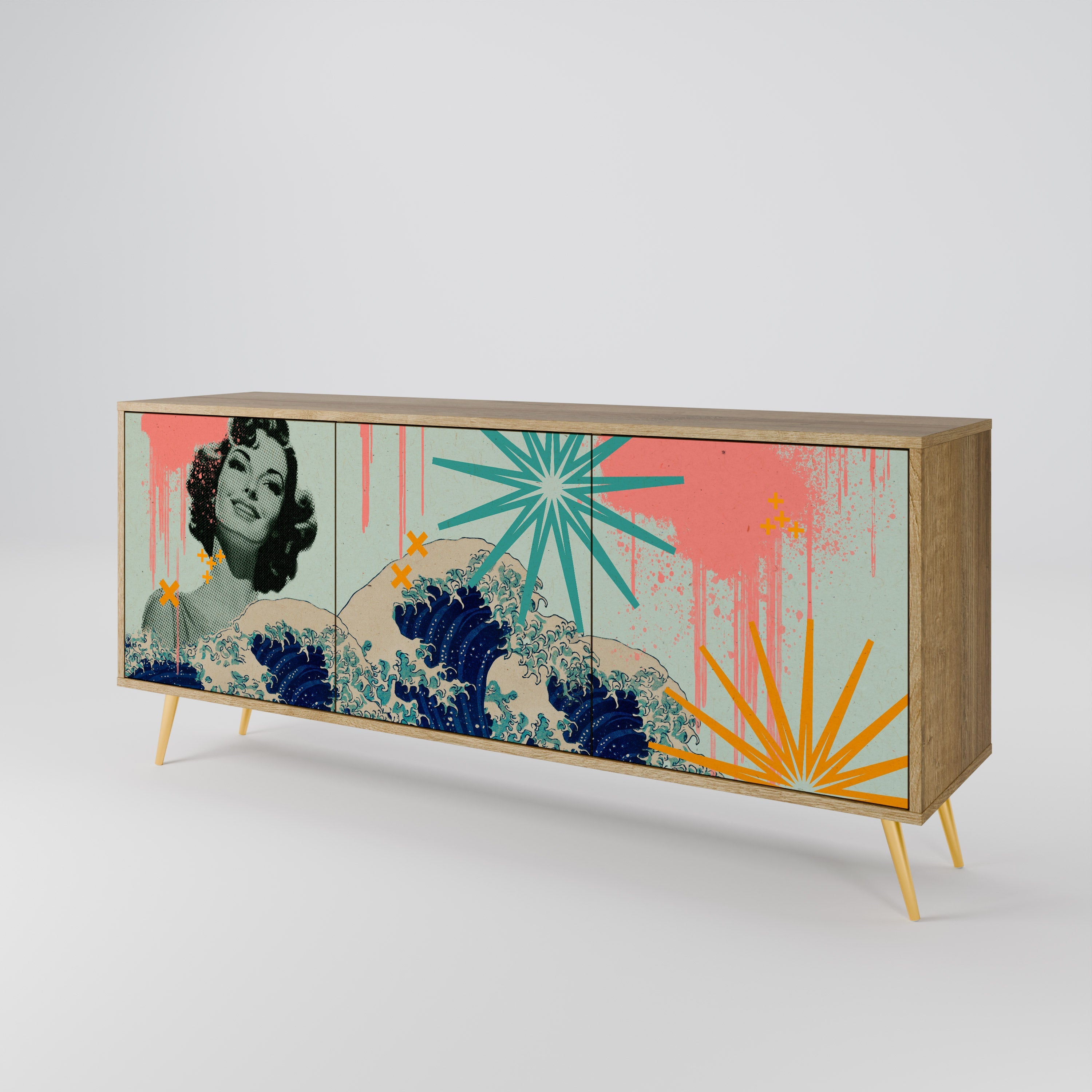 KANAGAWA BEAUTY 3-türiges Sideboard in Eichenoptik