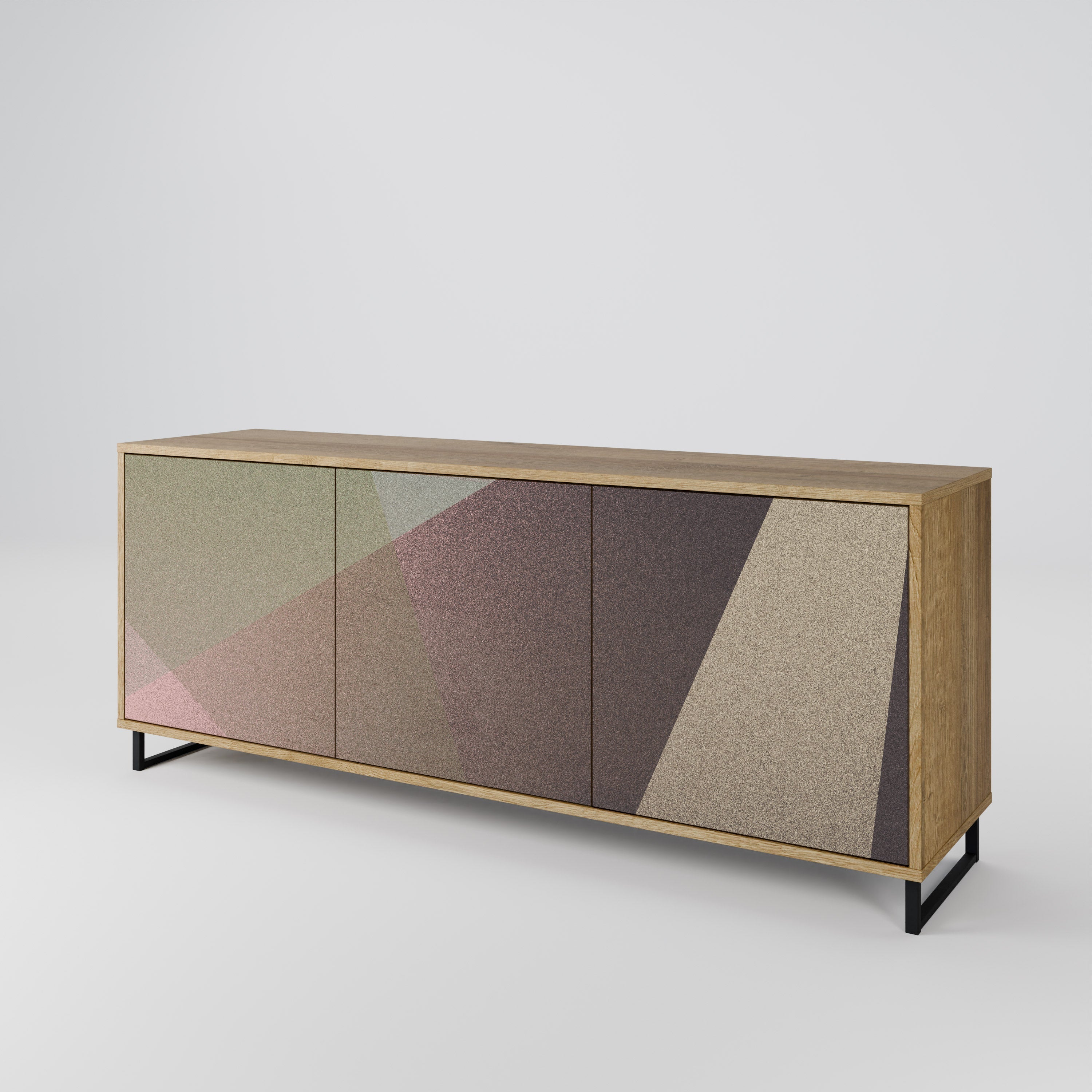 BEIGE GEOMETRY 3-türiges Sideboard in Eichenoptik