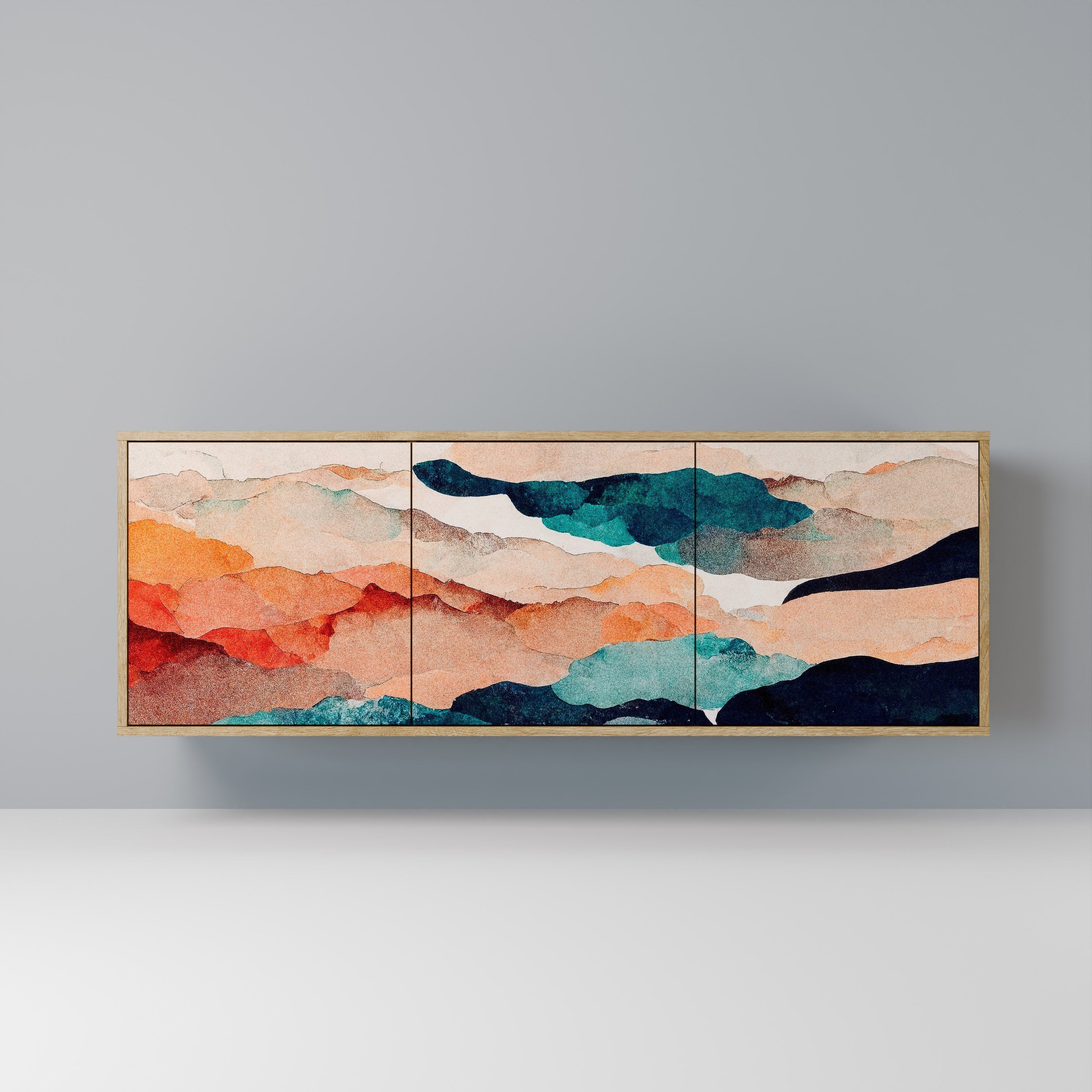 ABSTRACT LANDSCAPE 3-Door Sideboard in Oak Effect