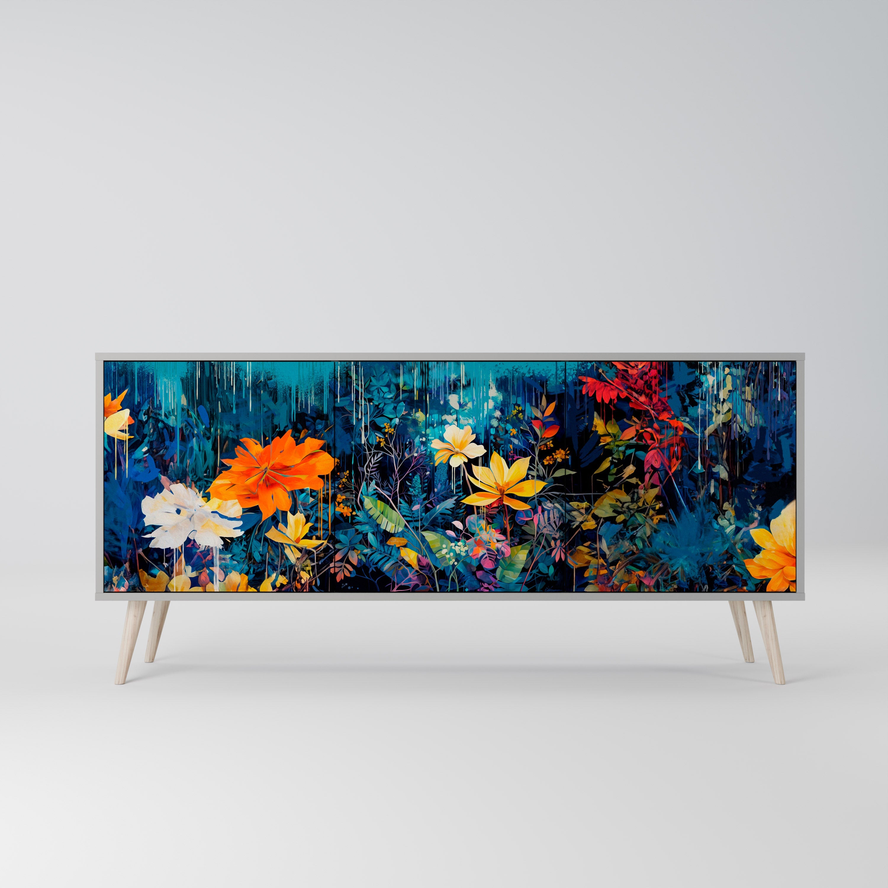 MIDNIGHT BLOSSOM Sideboard mit 3 Türen in grauer Ausführung