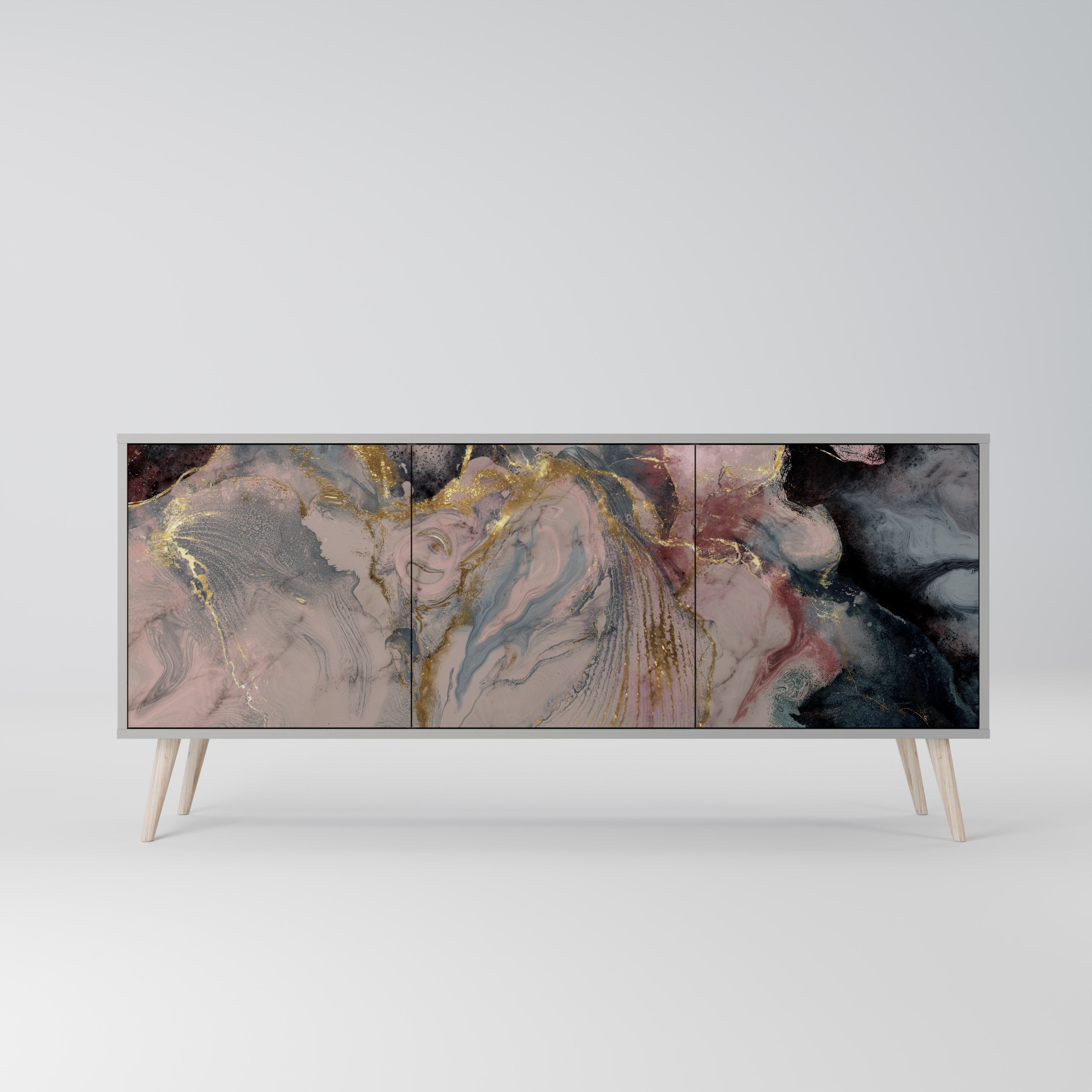 GILDED SWIRLS Sideboard mit 3 Türen in grauem Finish