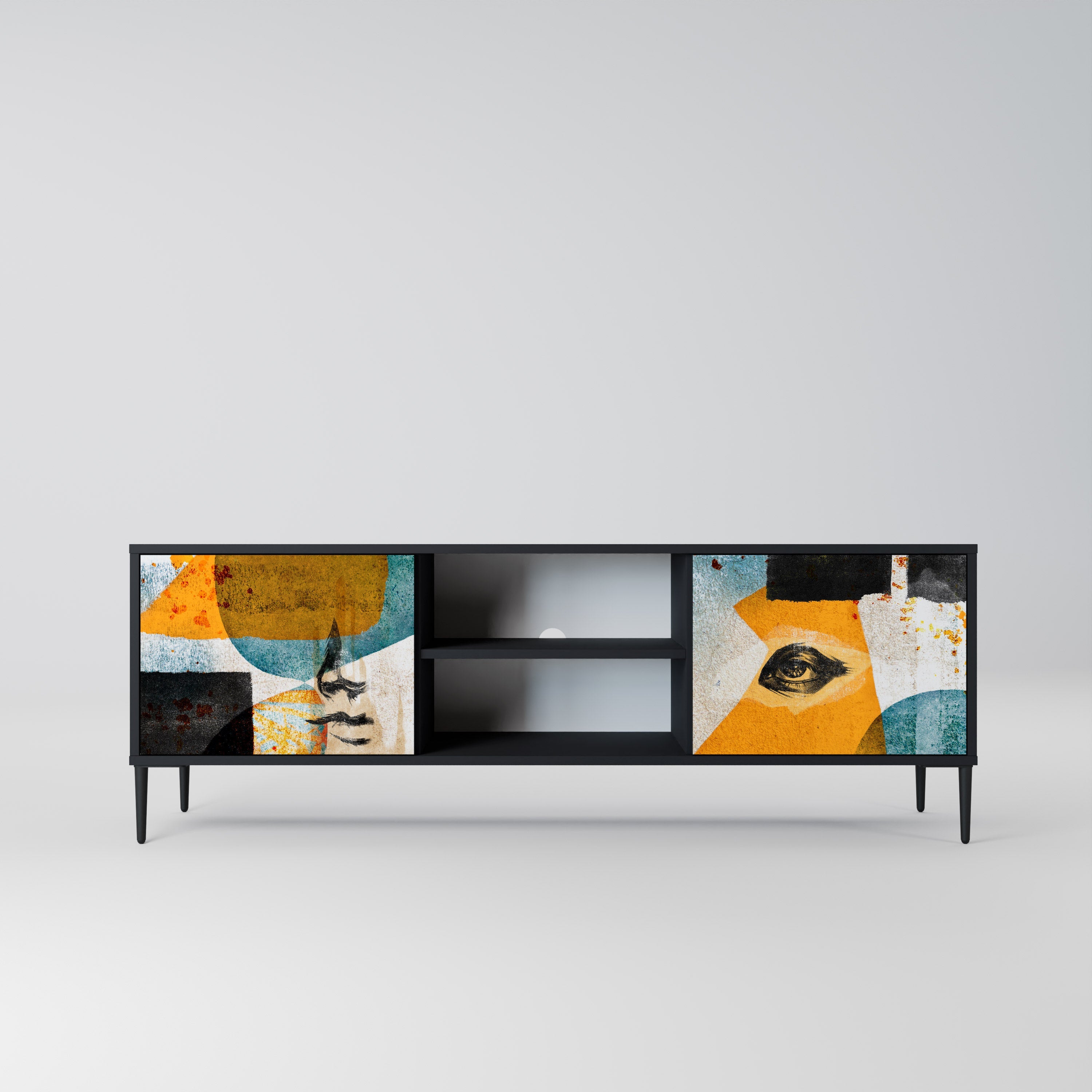 ABSTRACT FACES TV-Ständer mit 2 Türen in Schwarz