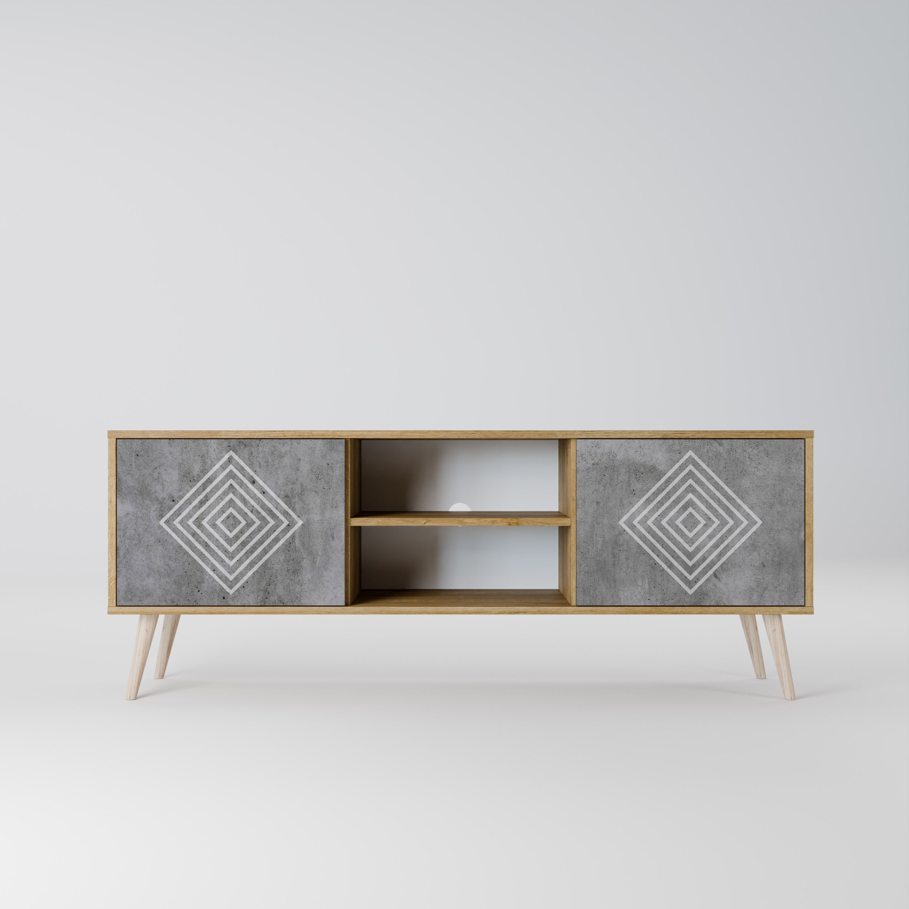 POLYGONAL ARTISTRY 2-türiger TV-Ständer in Eichenoptik