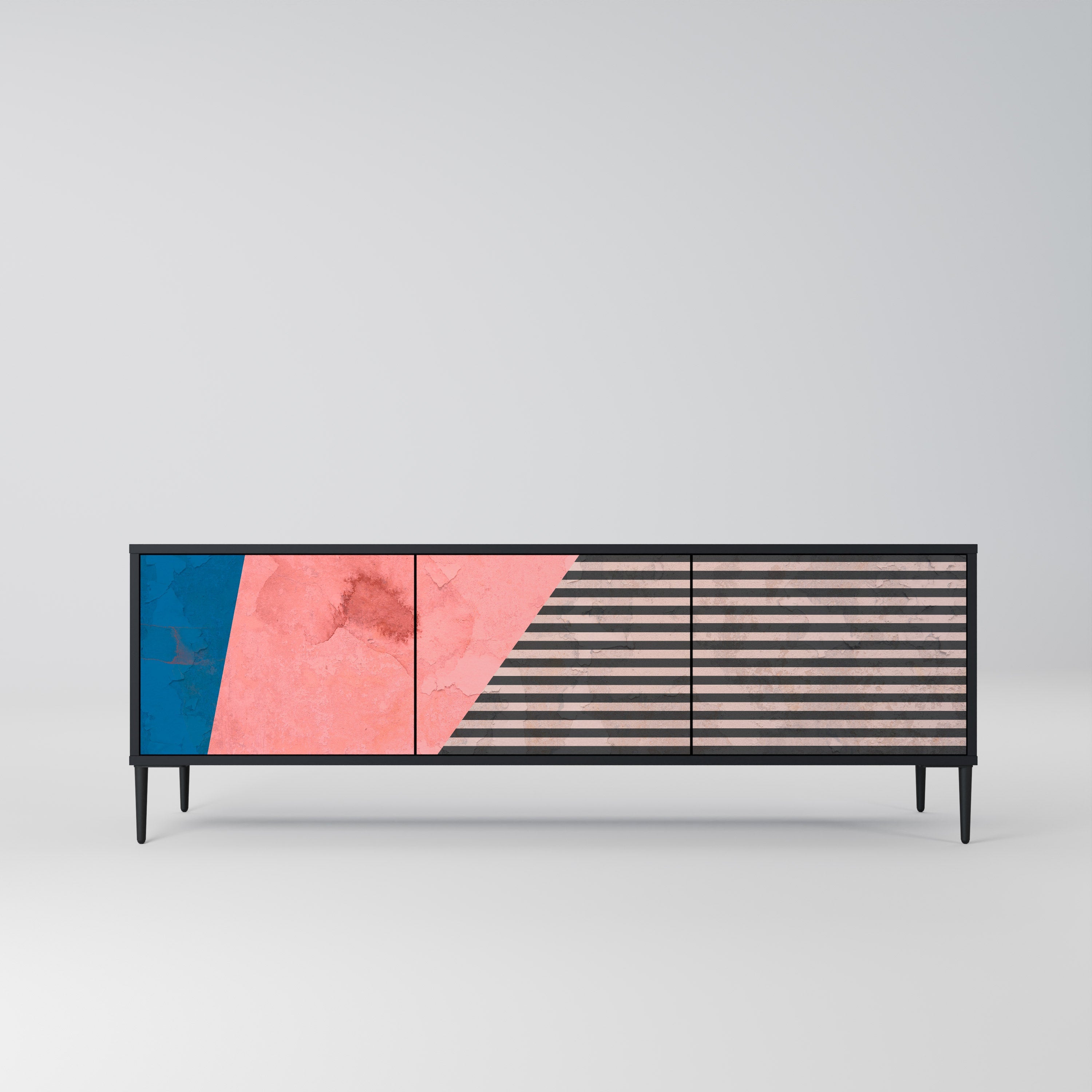 GLAMOROUS STRIPE 3-türiger TV-Ständer in Schwarz