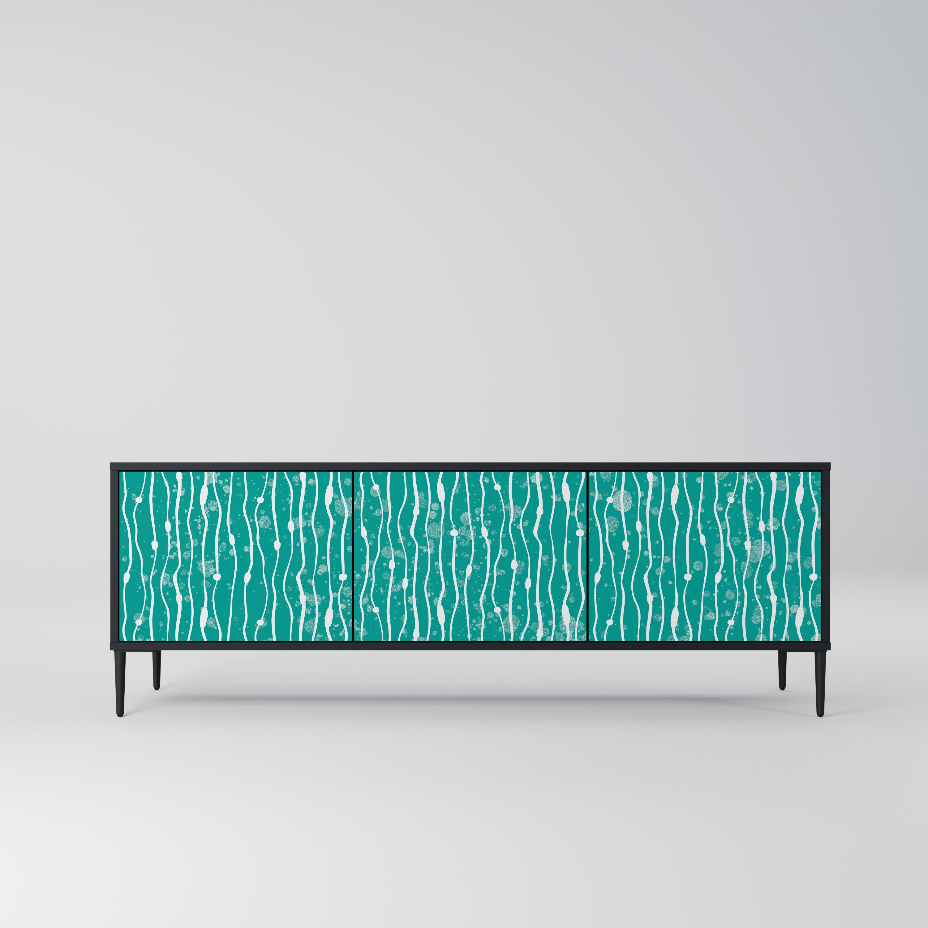 TURQUOISE RAIN 3-Door TV Stand in Black Finish