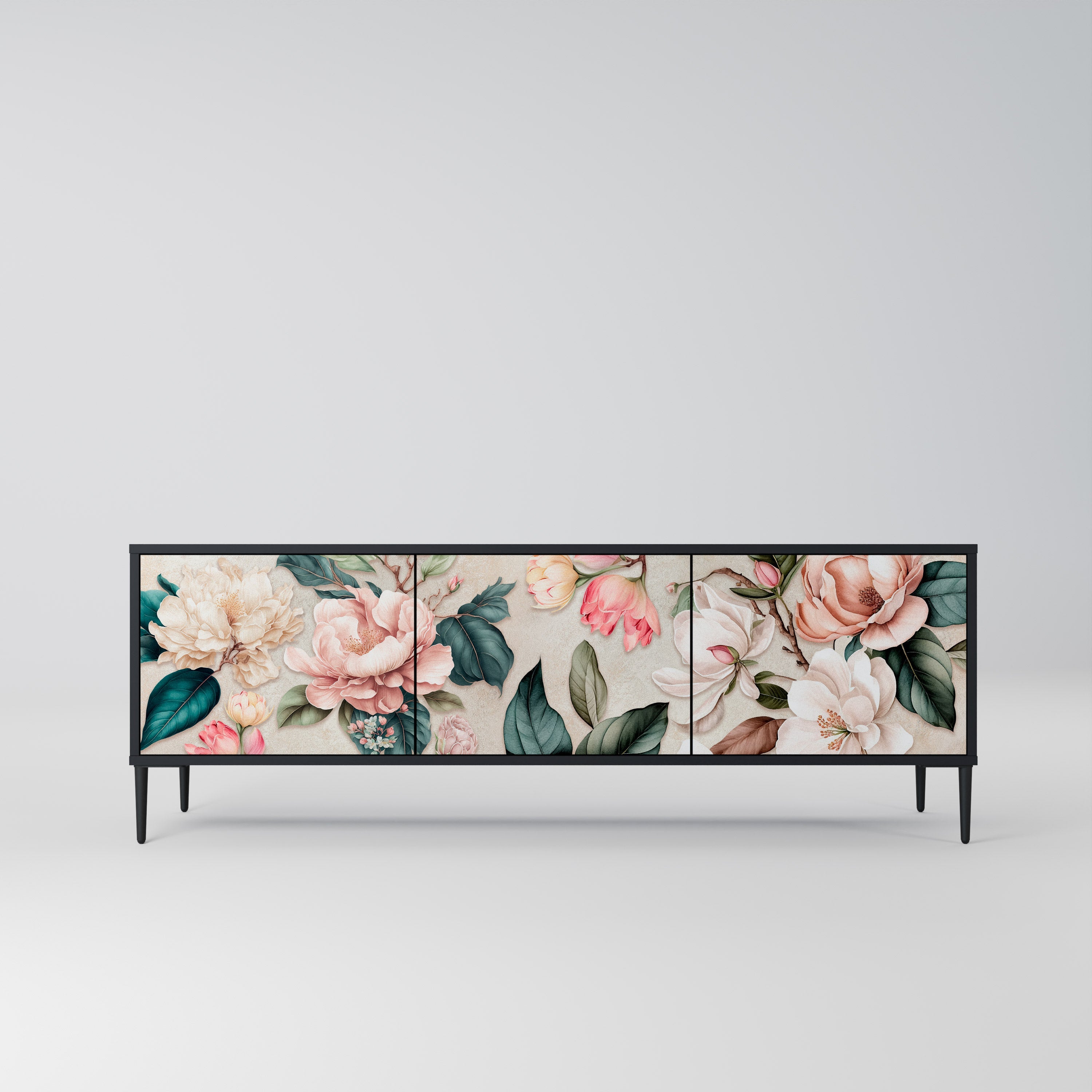 FLORAL GRACE 3-türiger TV-Ständer in Schwarz