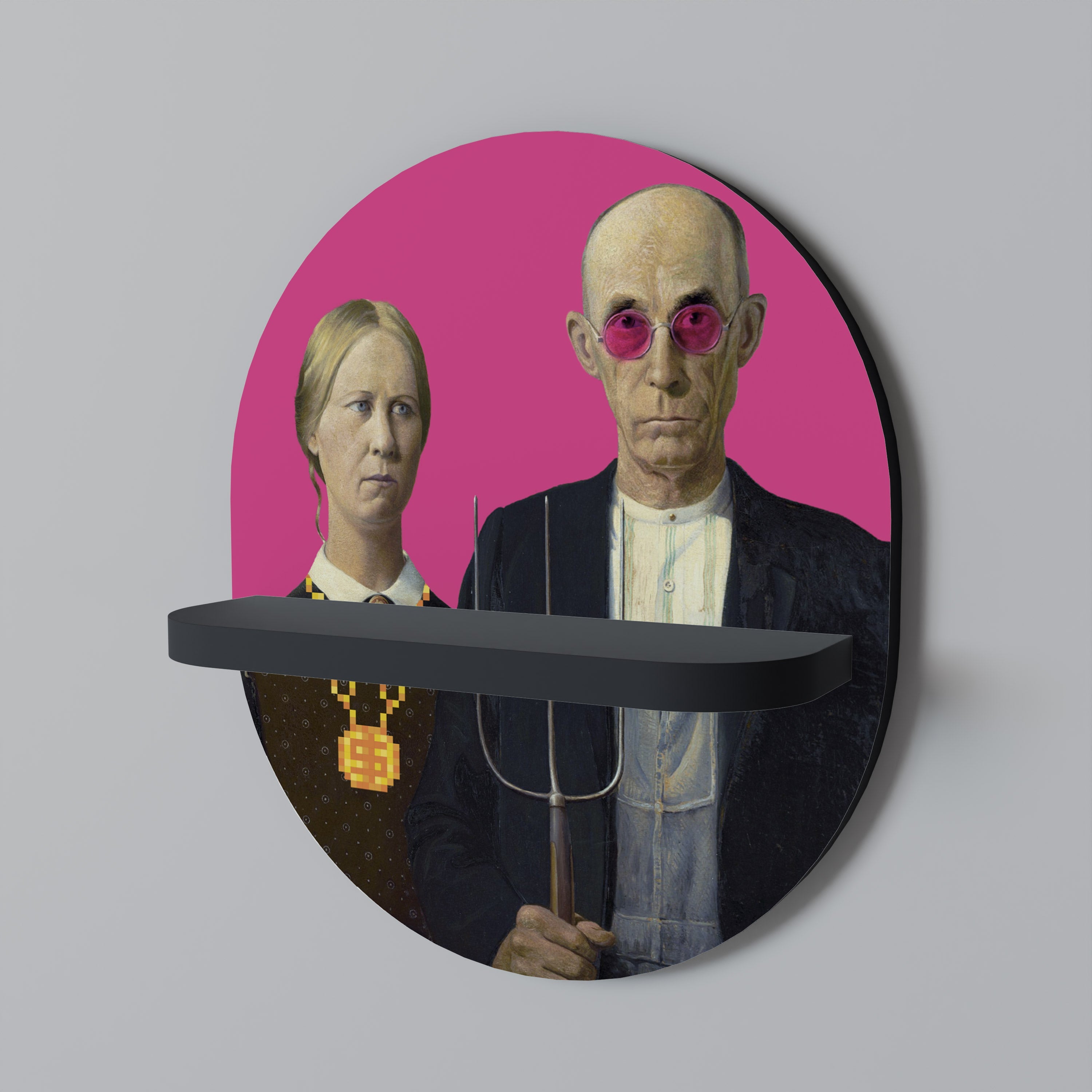 AMERICAN GOTHIC BLING Ovales Kunstregal in schwarzem Finish