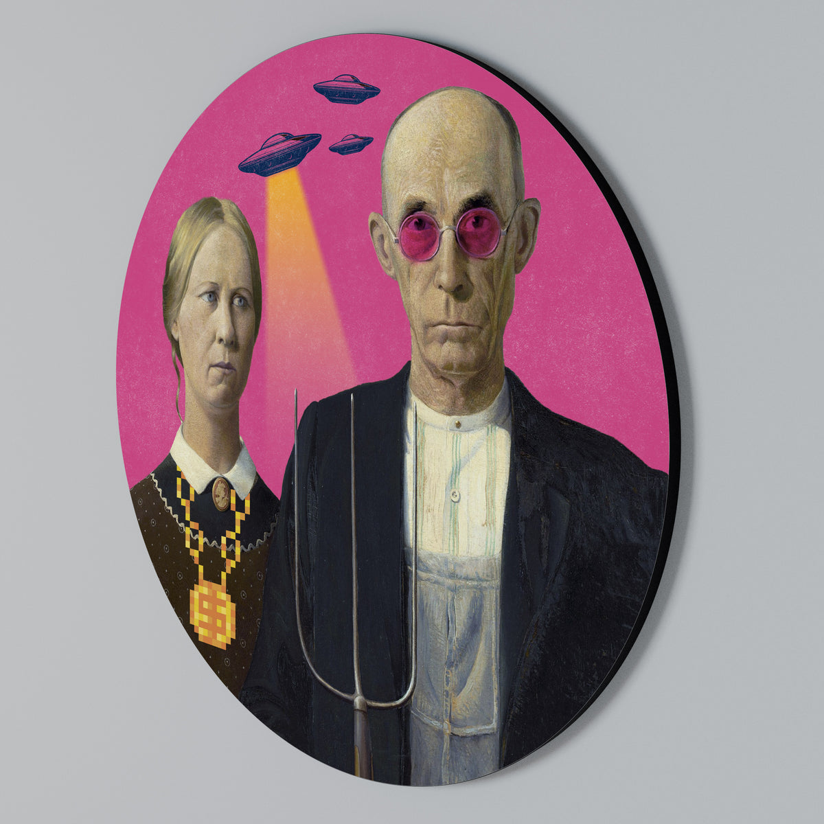 AMERICAN GOTHIC ALIEN Rundes Wandbild