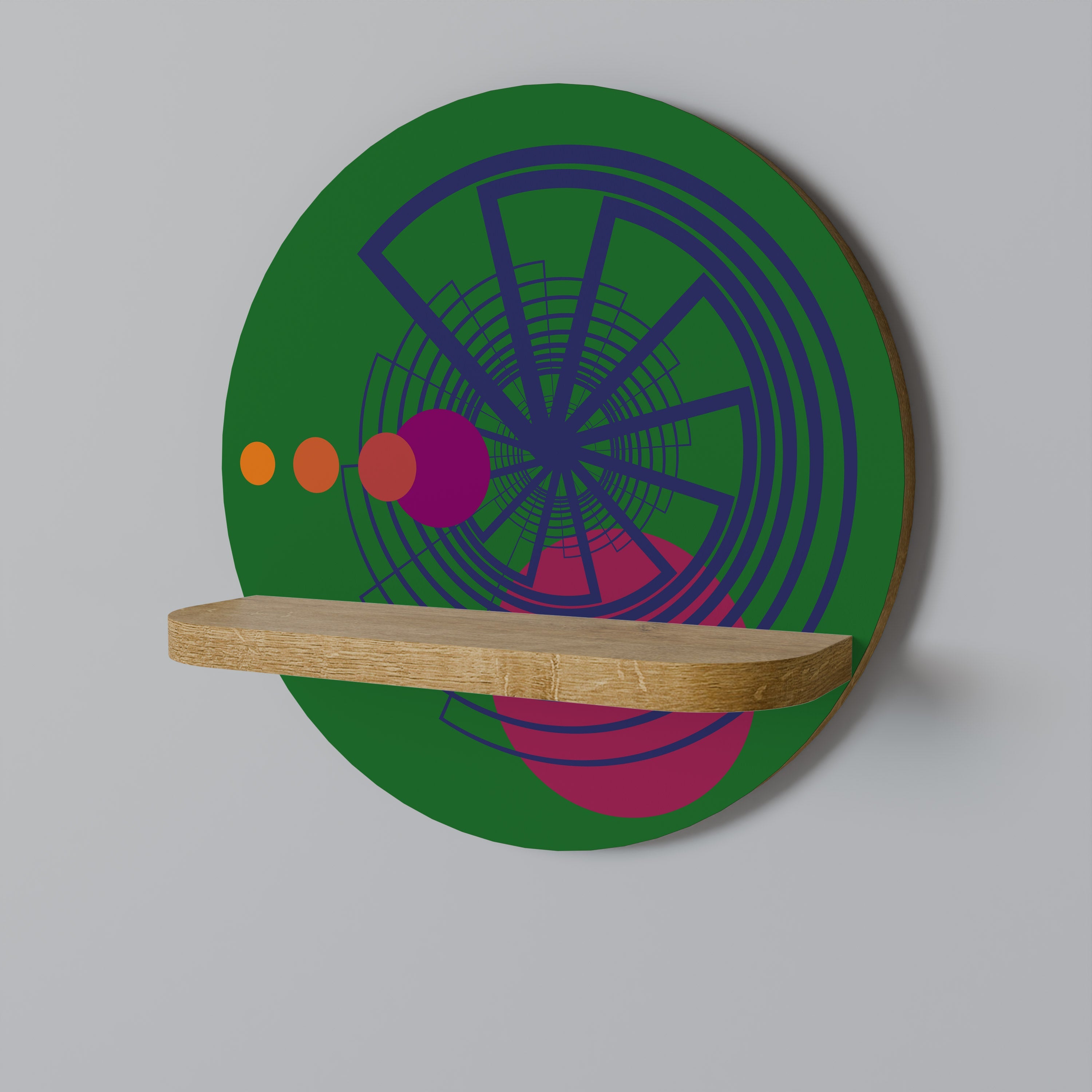 VIVID COLORWHEEL Rundes Kunstregal in Eichenoptik