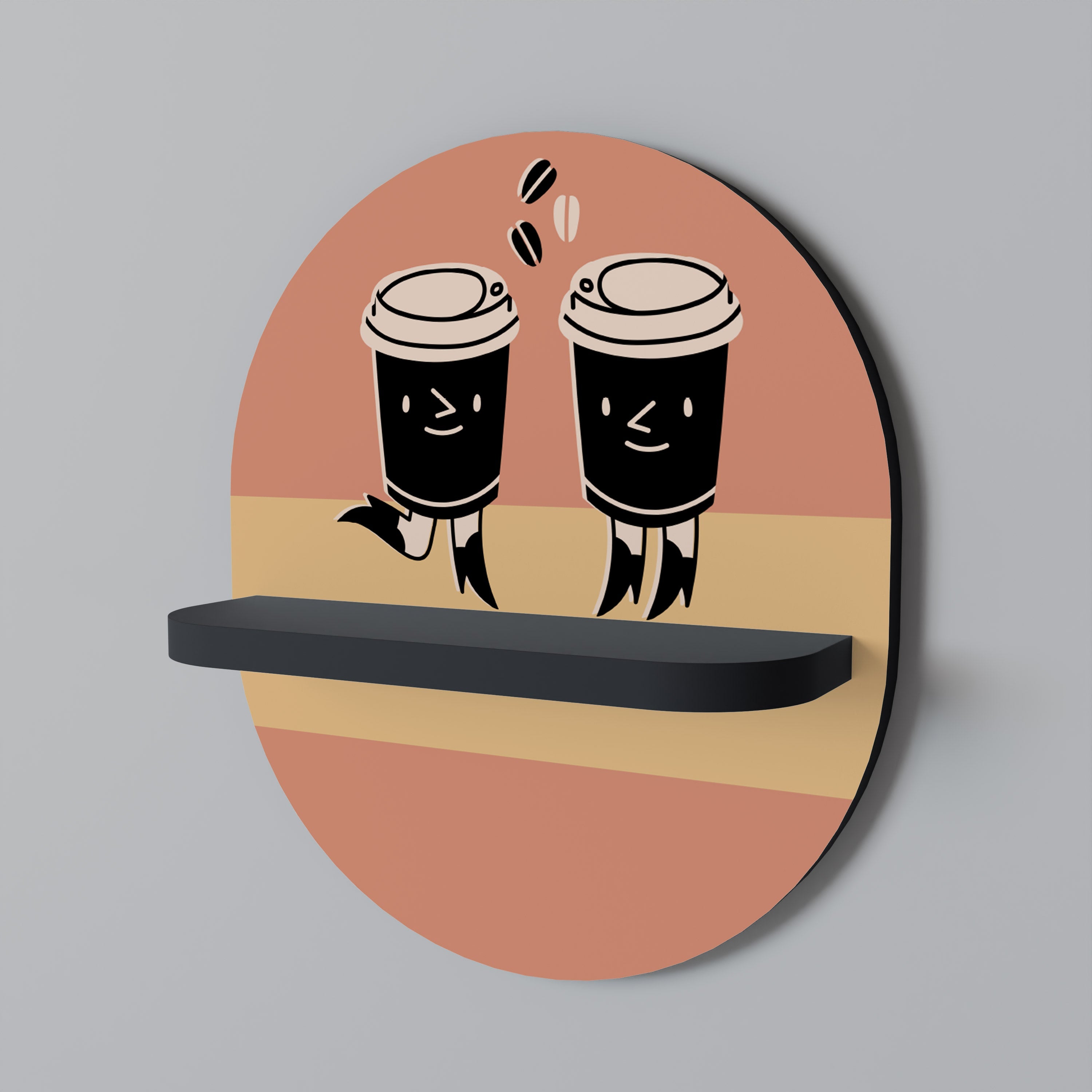 JOYFUL COFFEE Ovales Kunstregal in Schwarz