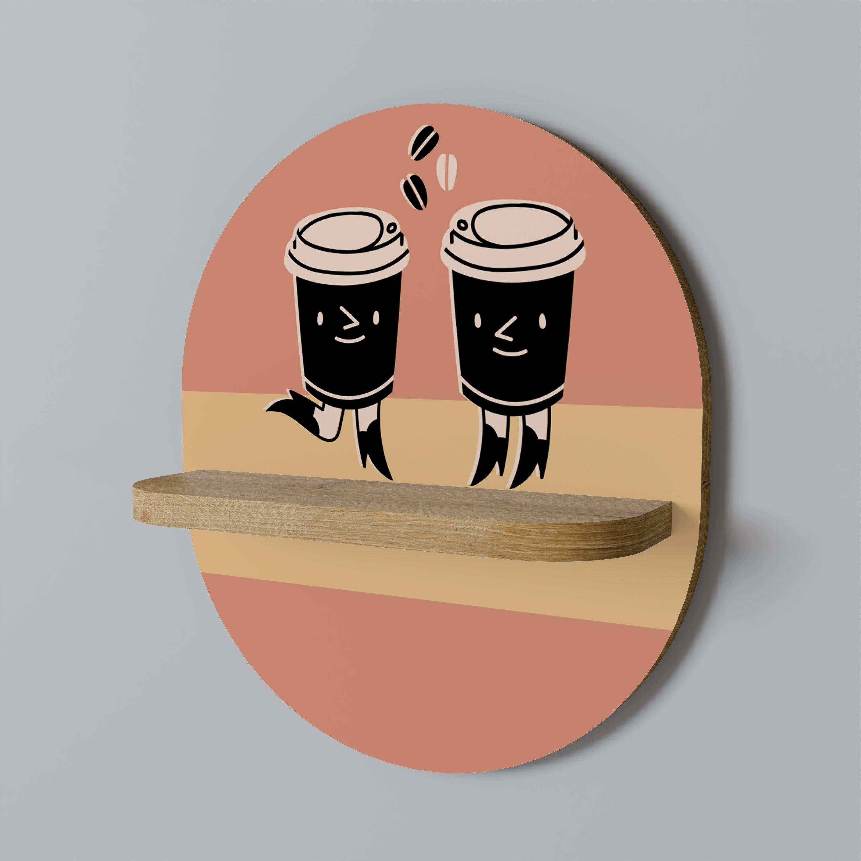 JOYFUL COFFEE Ovales Kunstregal in Eichenoptik