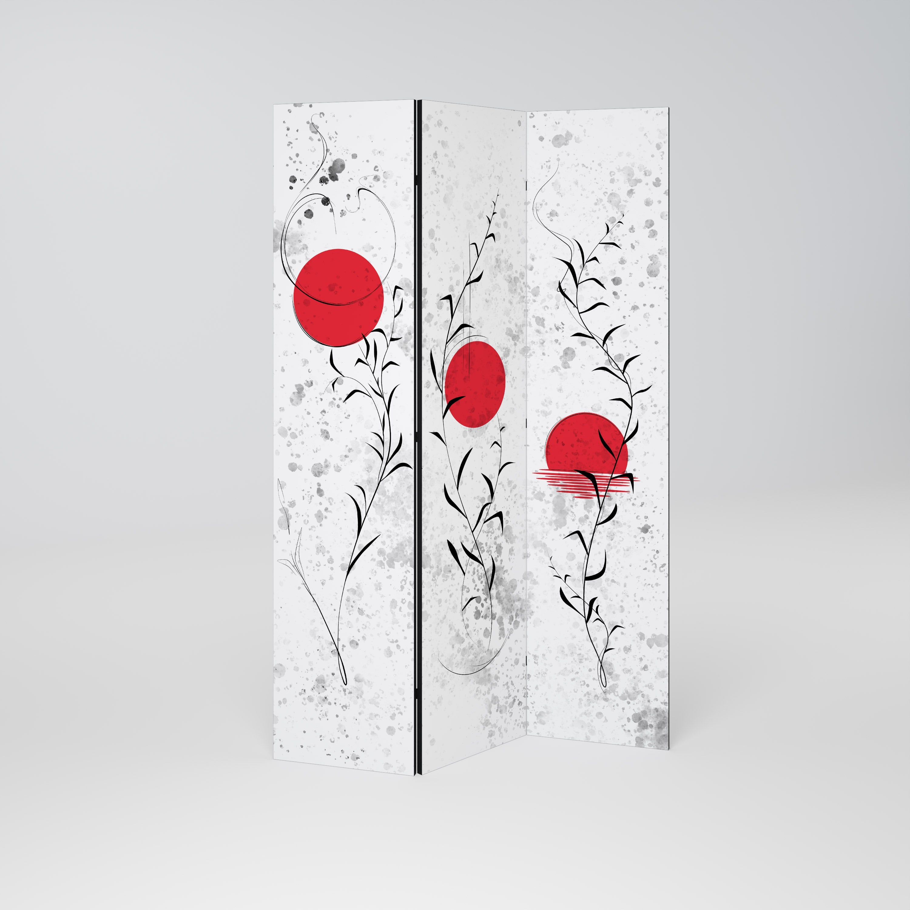 Dekorativer 3-teiliger Raumteiler „RED WHISPERS IN FOLIAGE“