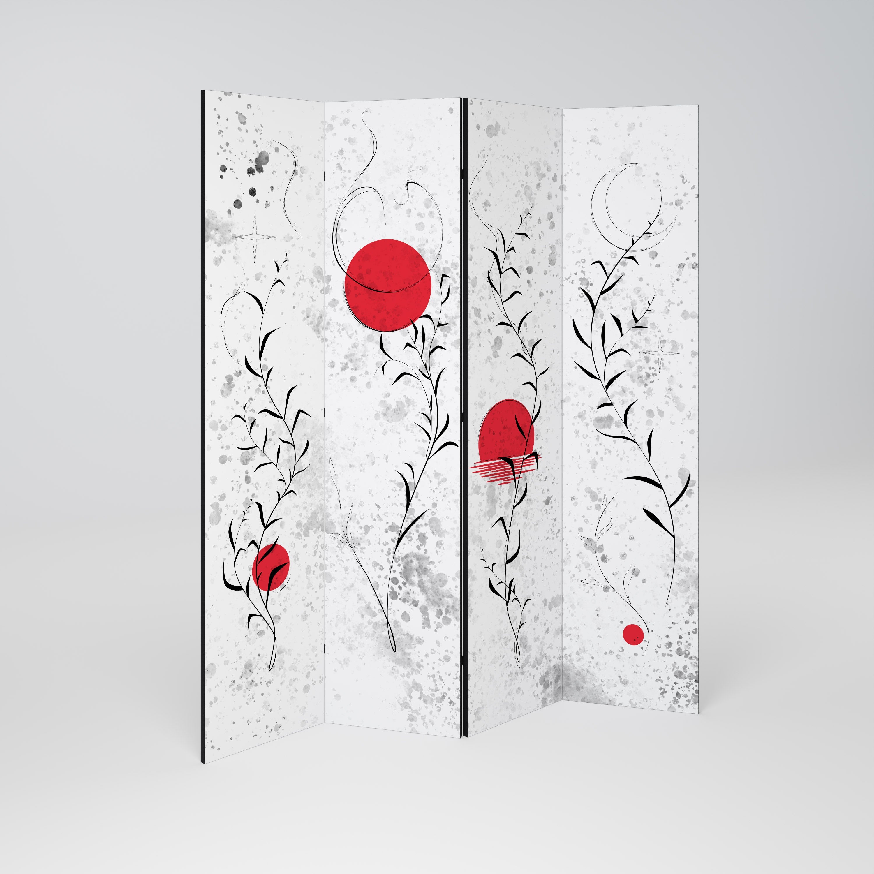 Dekorativer 4-teiliger Raumteiler „RED WHISPERS IN FOLIAGE“