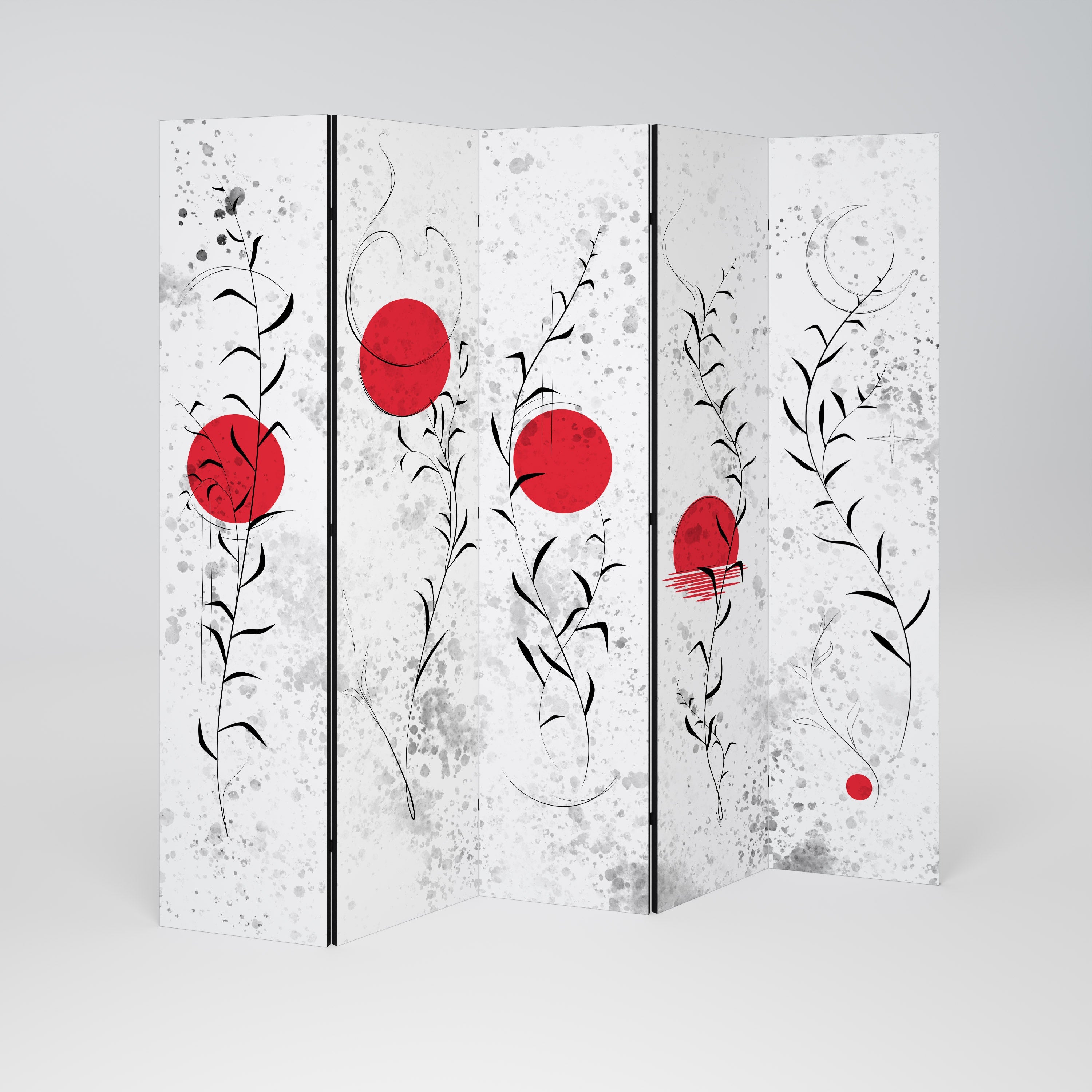 Dekorativer 5-teiliger Raumteiler „RED WHISPERS IN FOLIAGE“