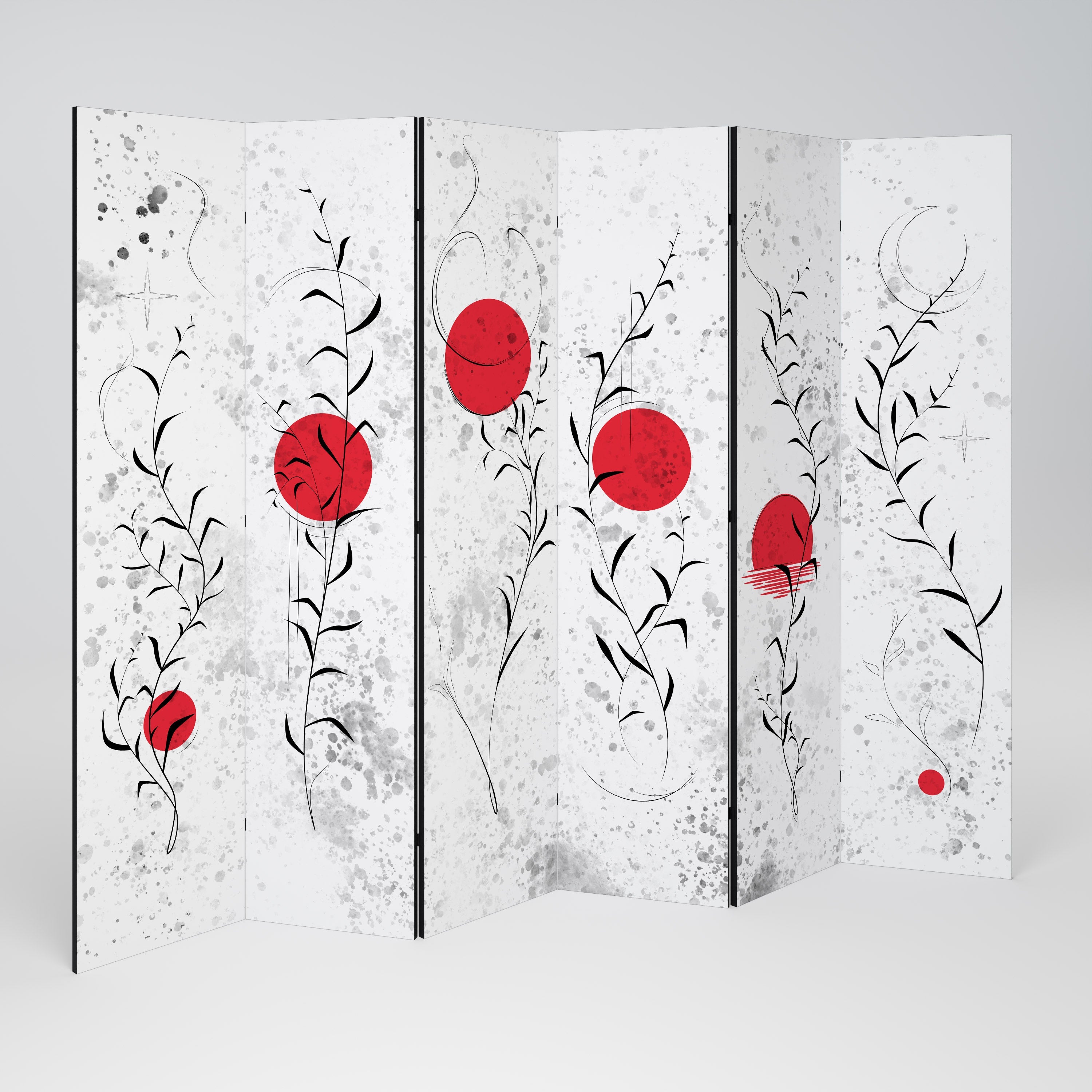 Dekorativer Raumteiler mit 6 Paneelen „RED WHISPERS IN FOLIAGE“