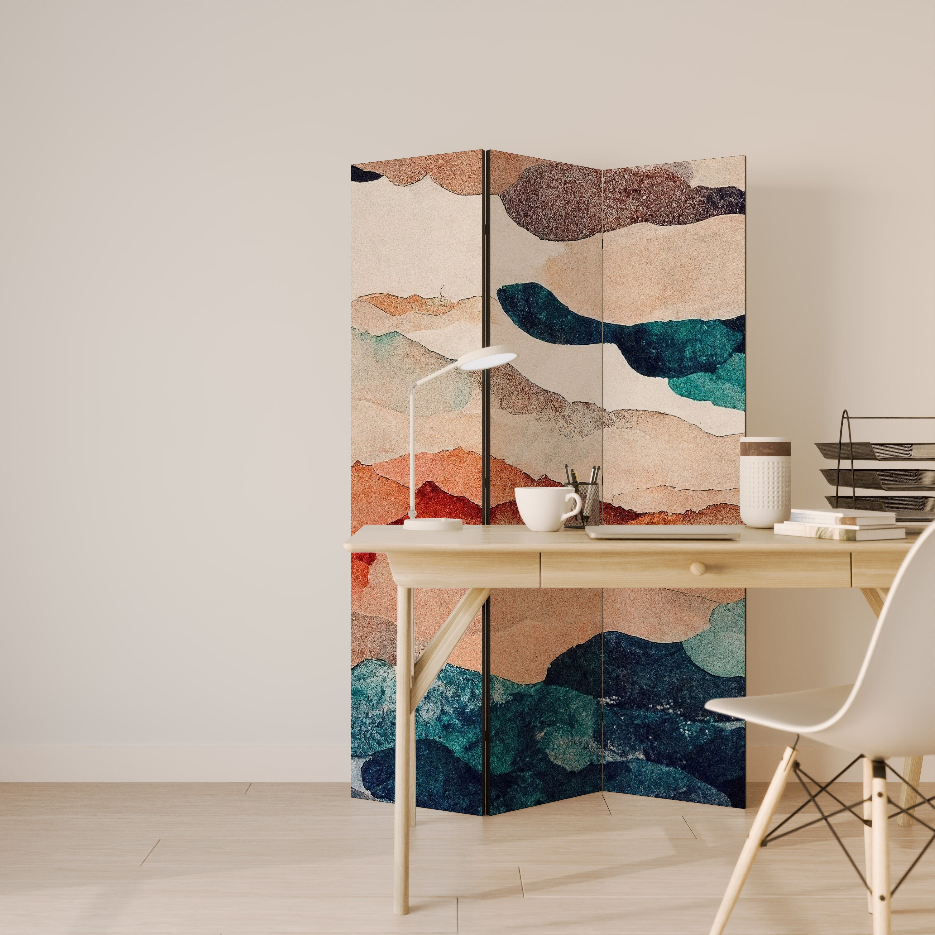 Dekorativer 3-teiliger Raumteiler „ABSTRACT LANDSCAPE“