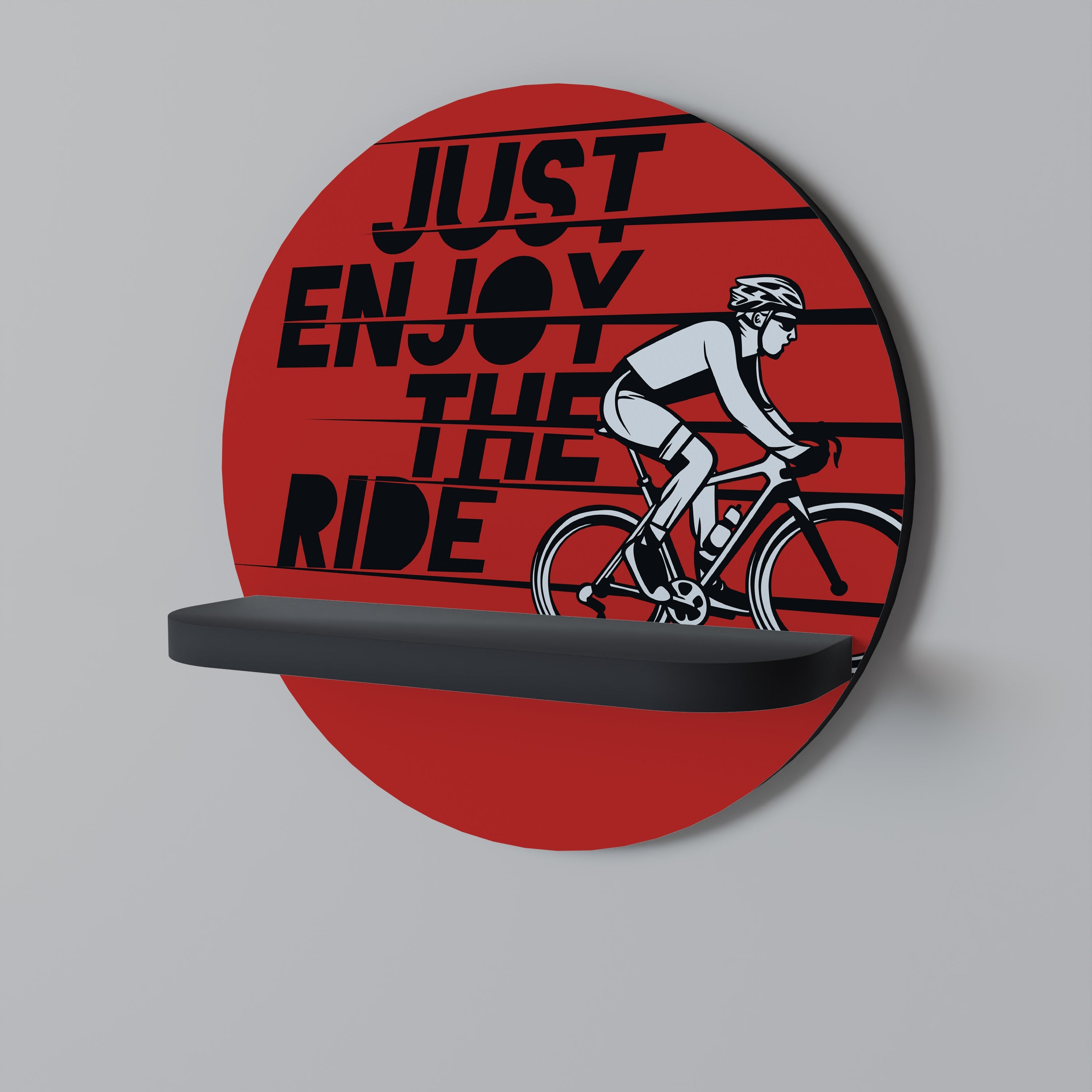 ENJOY THE RIDE Rundes Kunstregal in Schwarz