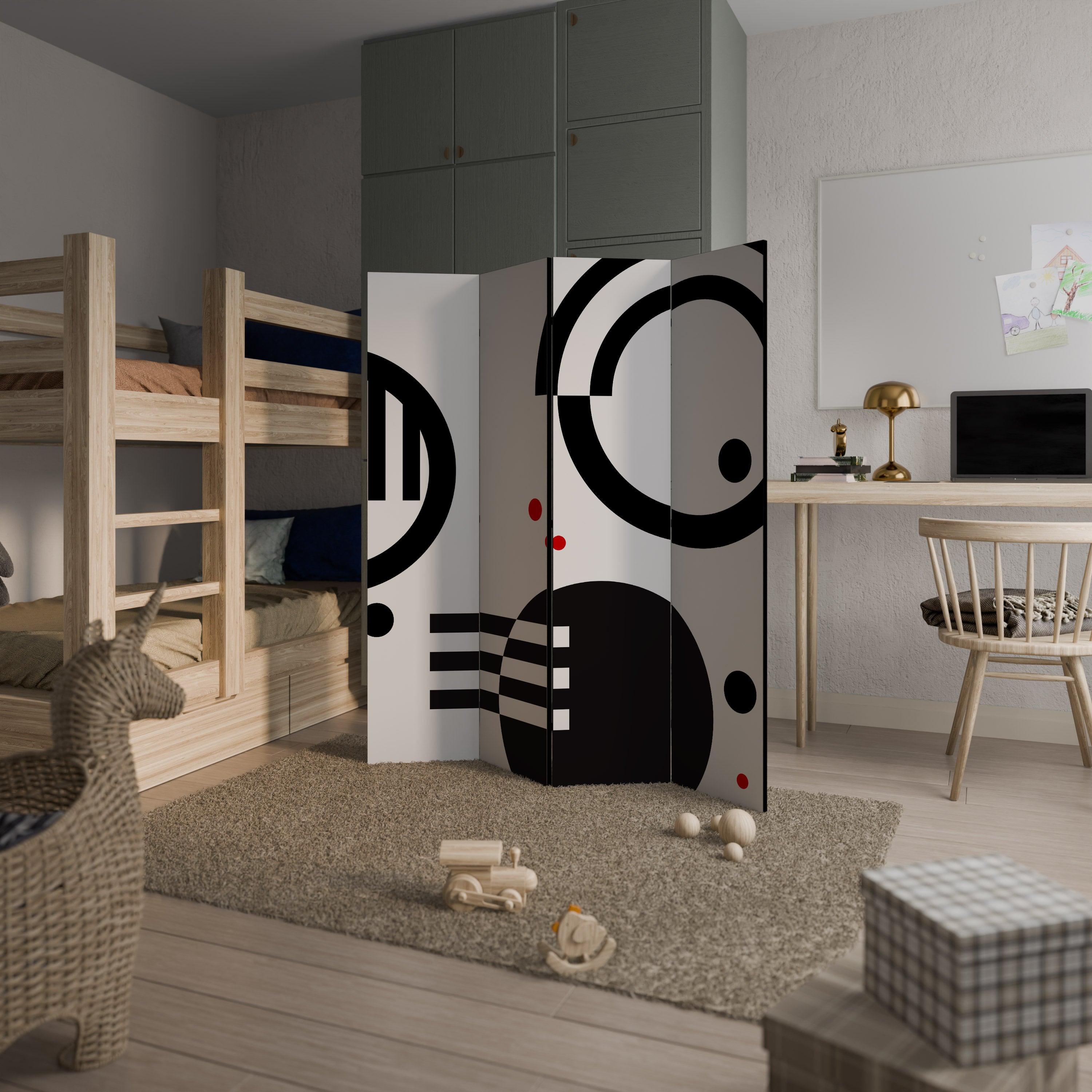 SCHWARZ-WEISS-KOMBINATION Dekorativer 4-teiliger Raumteiler