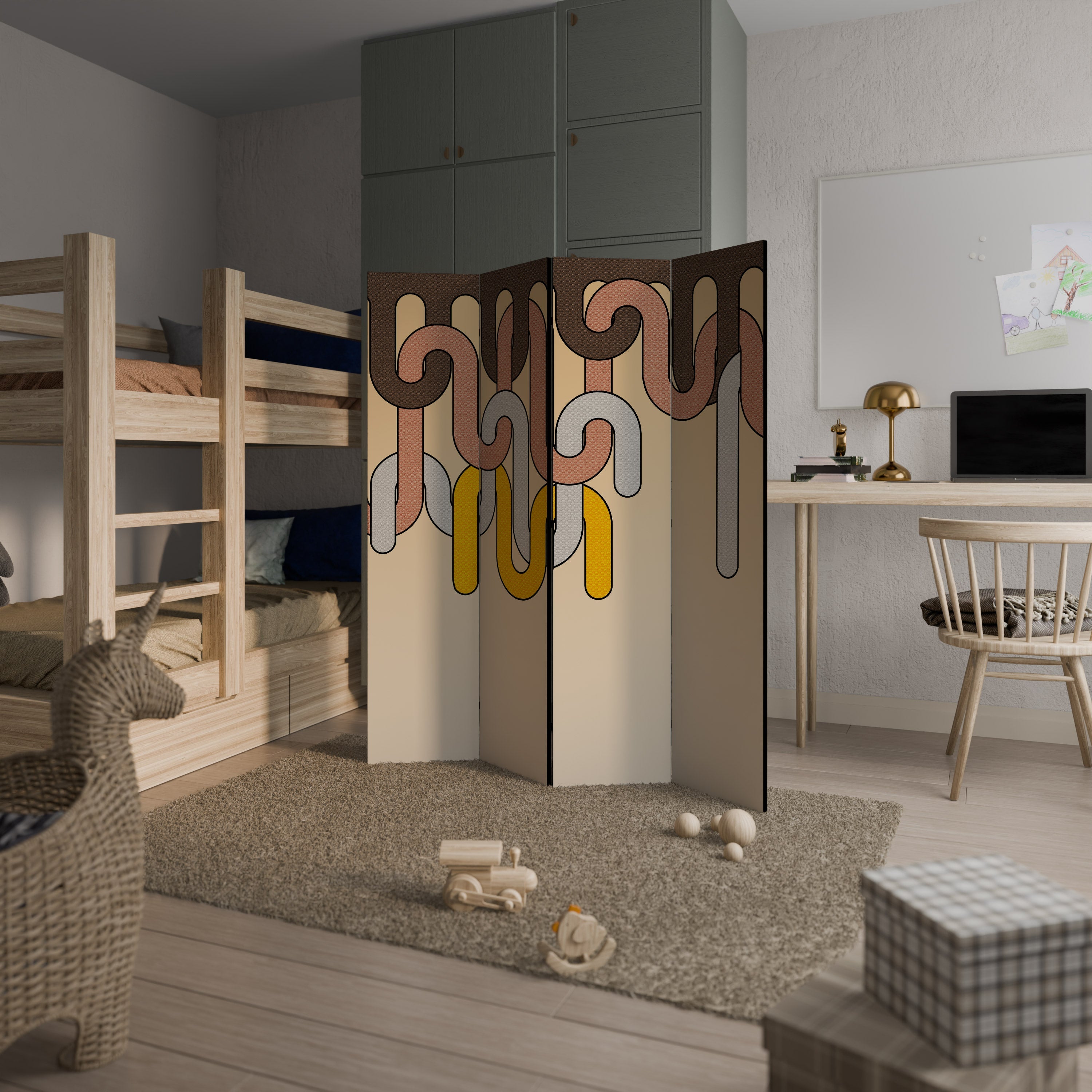 COLORFUL STRINGS Dekorativer 4-teiliger Raumteiler