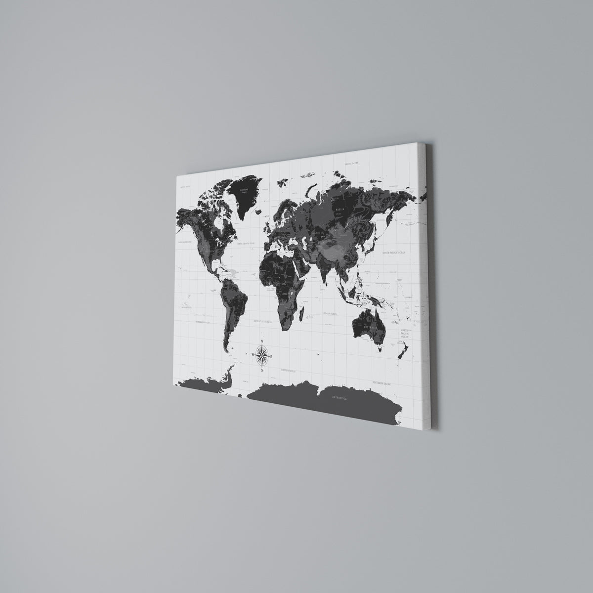 MONOCHROME EARTH MAP Horizontal Canvas Print