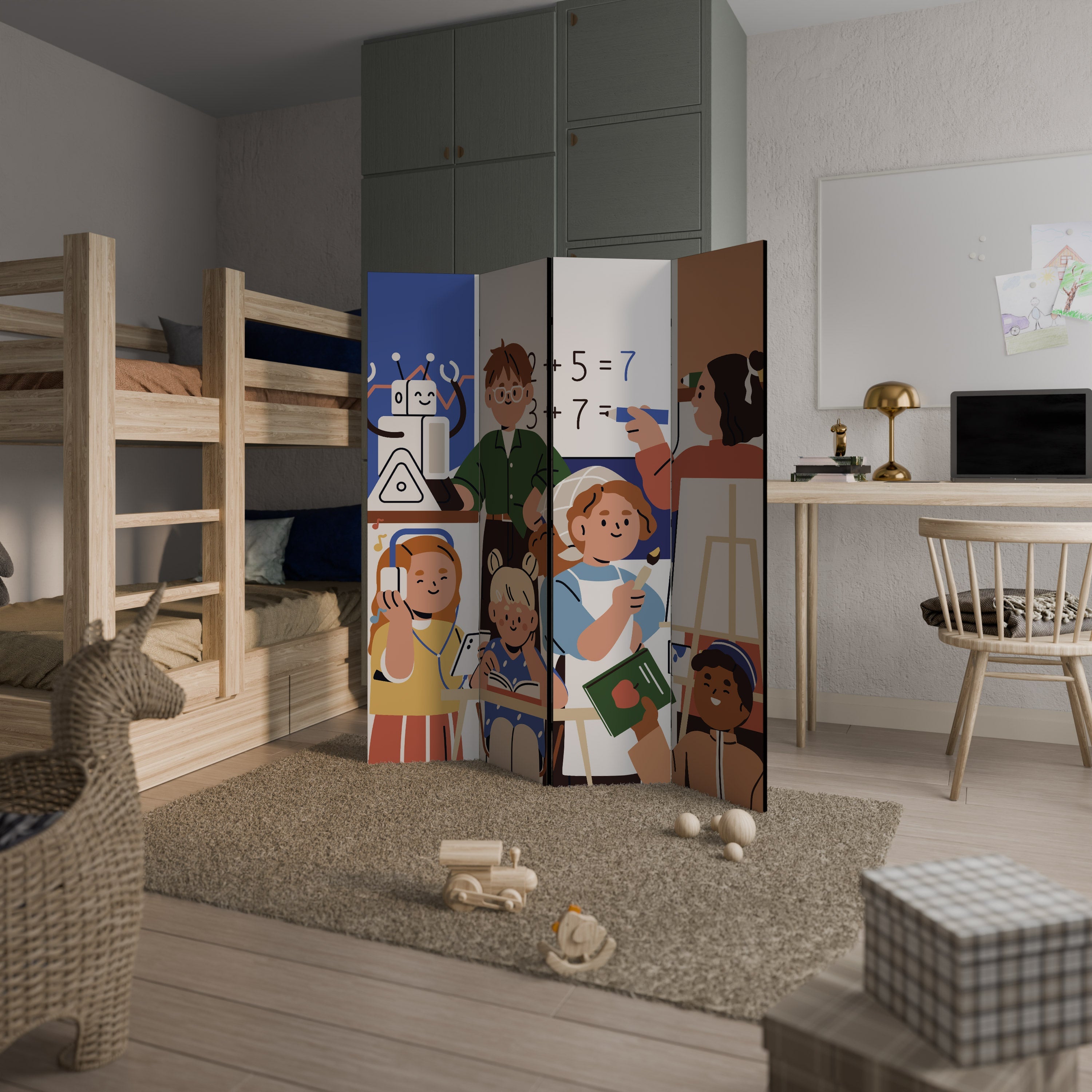 SCHOOL VIBE Dekorativer 4-teiliger Raumteiler