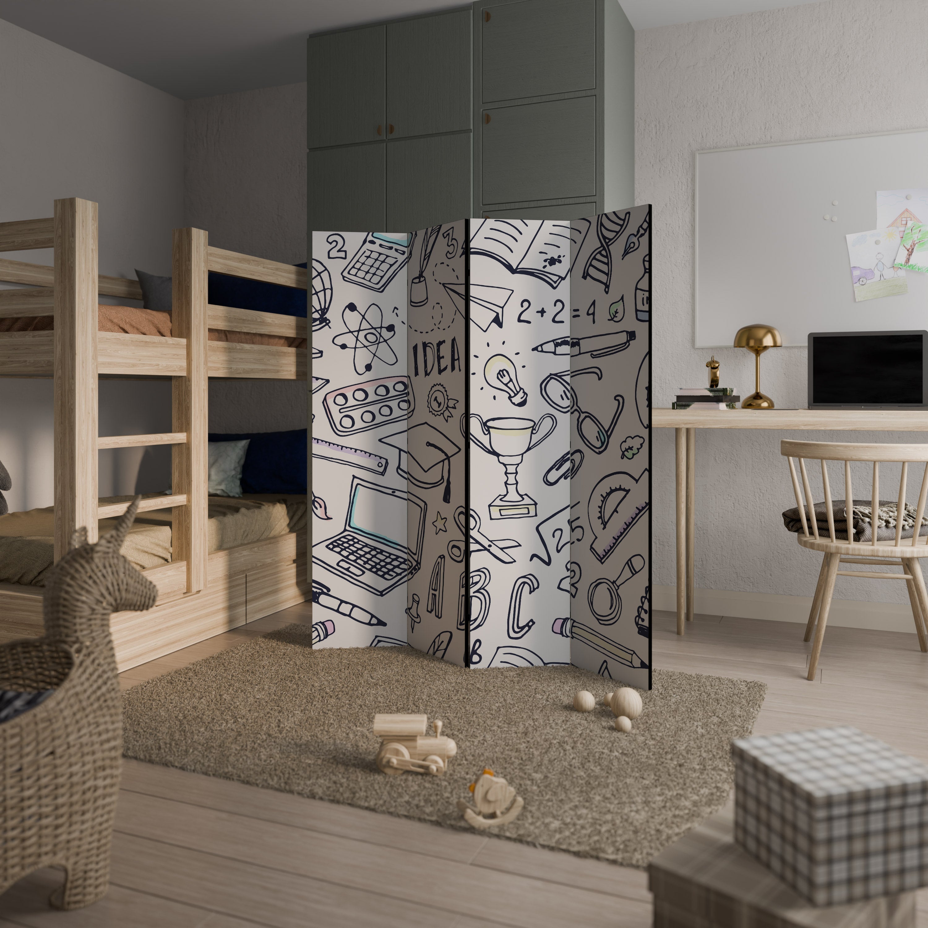 SCHOOL STUFF Dekorativer 4-teiliger Raumteiler