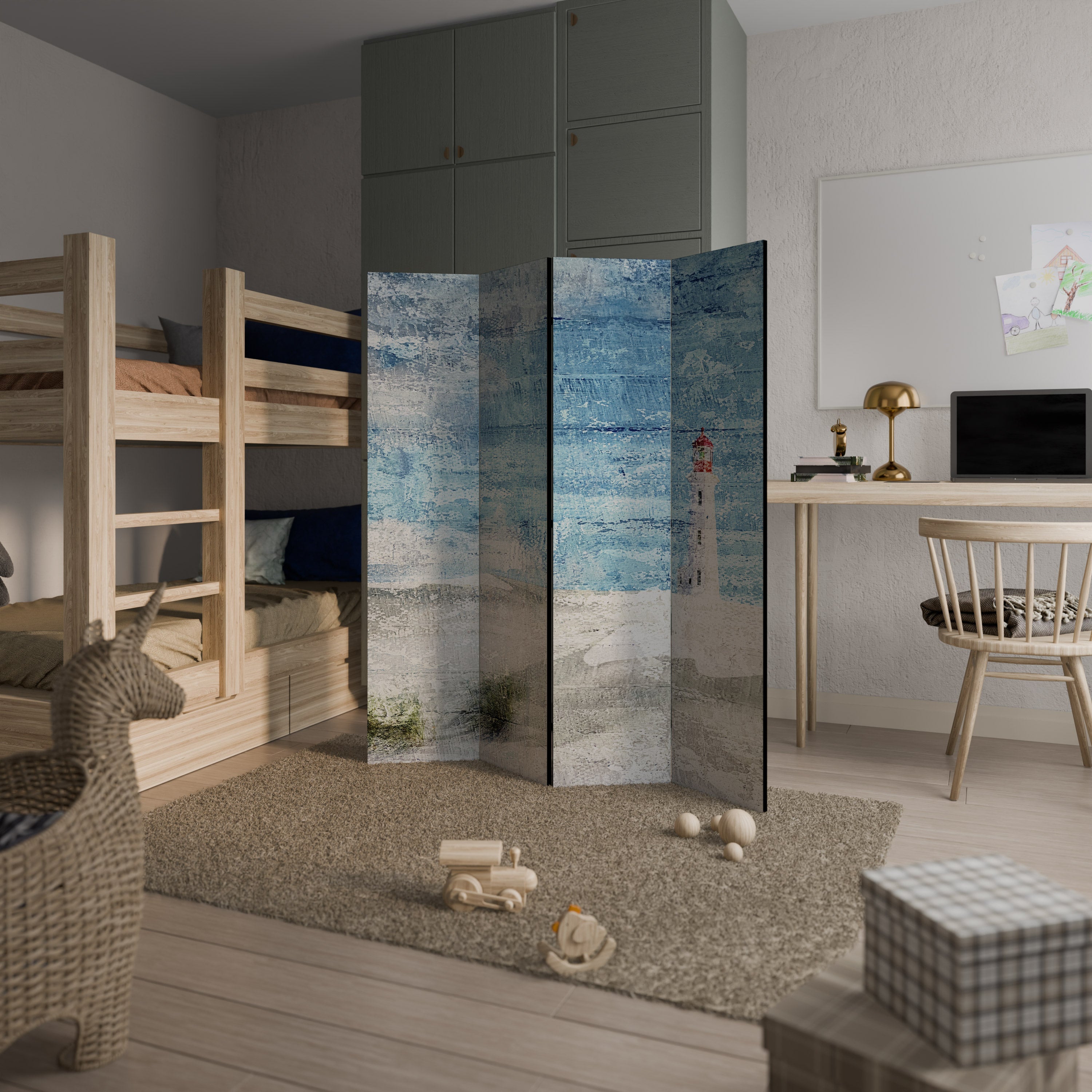 Dekorativer 4-teiliger Raumteiler „Lighthouse in Tranquility“