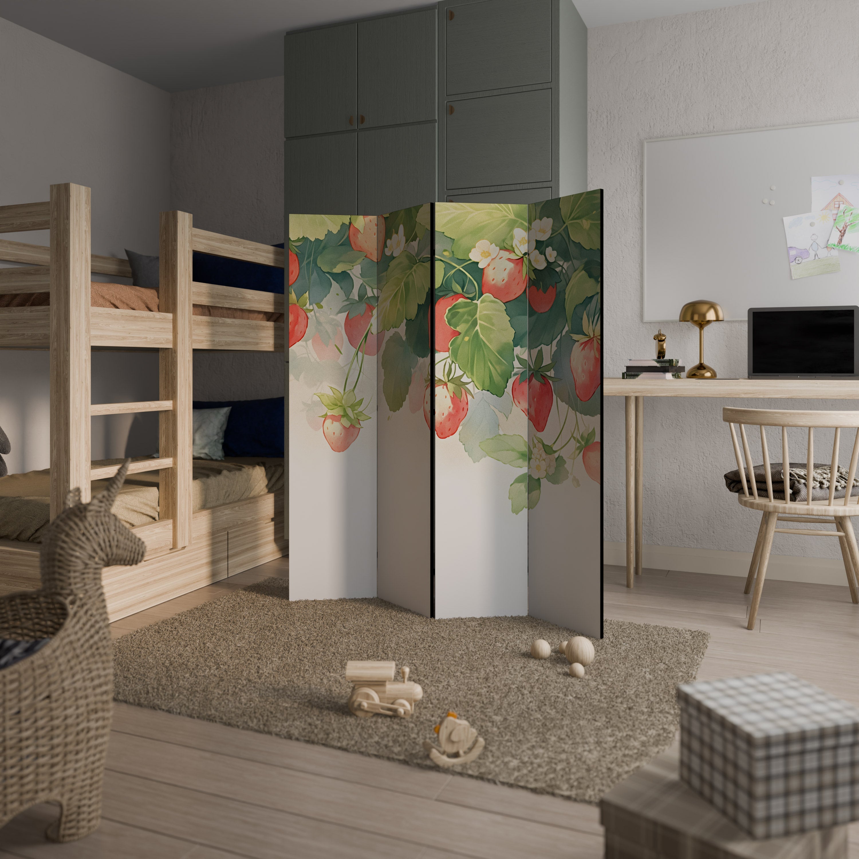 STRAWBERRY DREAMSCAPE Dekorativer 4-teiliger Raumteiler