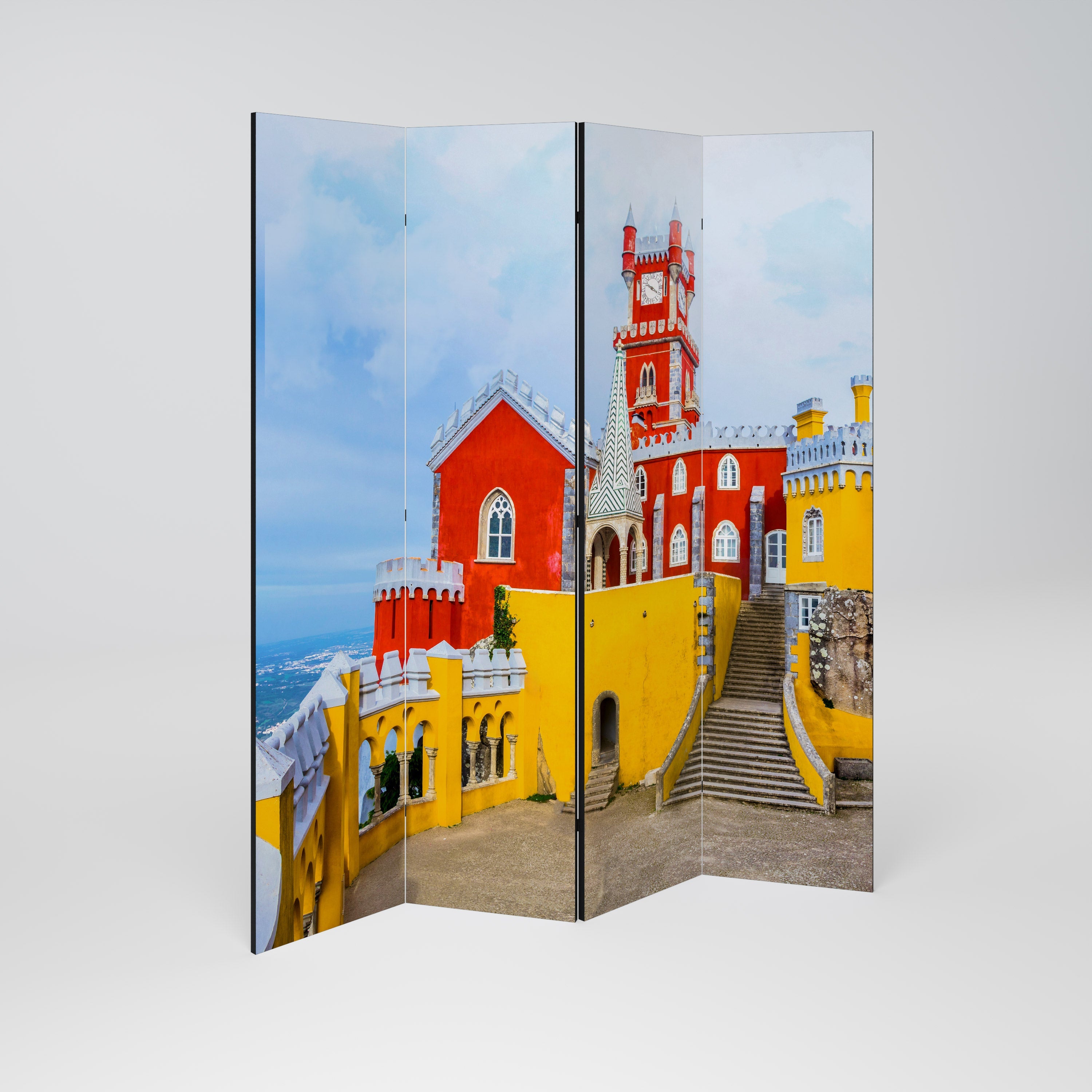 BUNTE SCHLOSSFLÜGE Dekorativer 4-teiliger Raumteiler