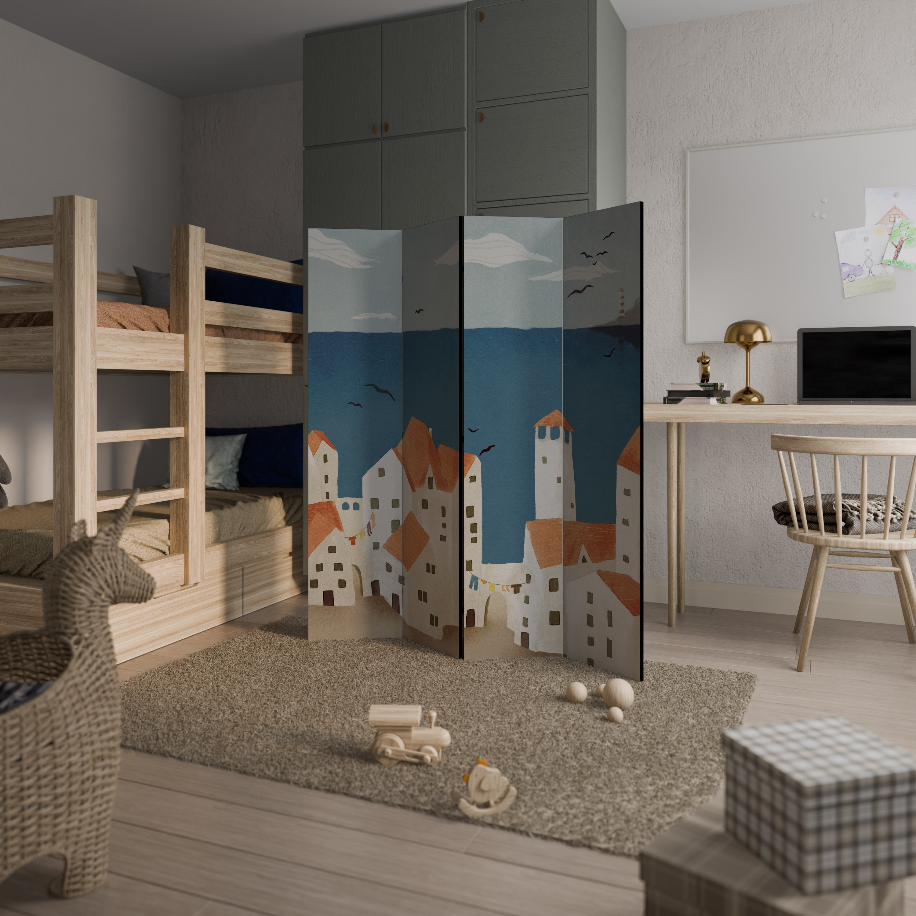 COASTLAND VILLAGE Dekorativer 4-teiliger Raumteiler