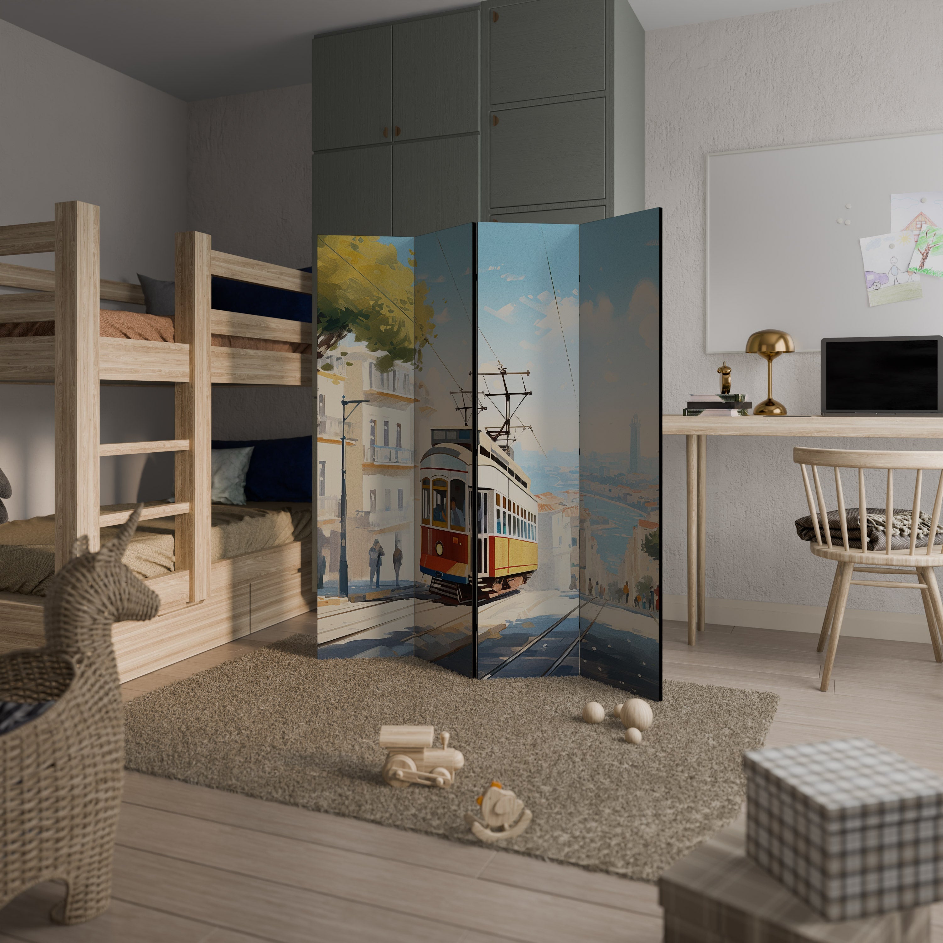 TRAMWAY DREAMSCAPE Dekorativer 4-teiliger Raumteiler