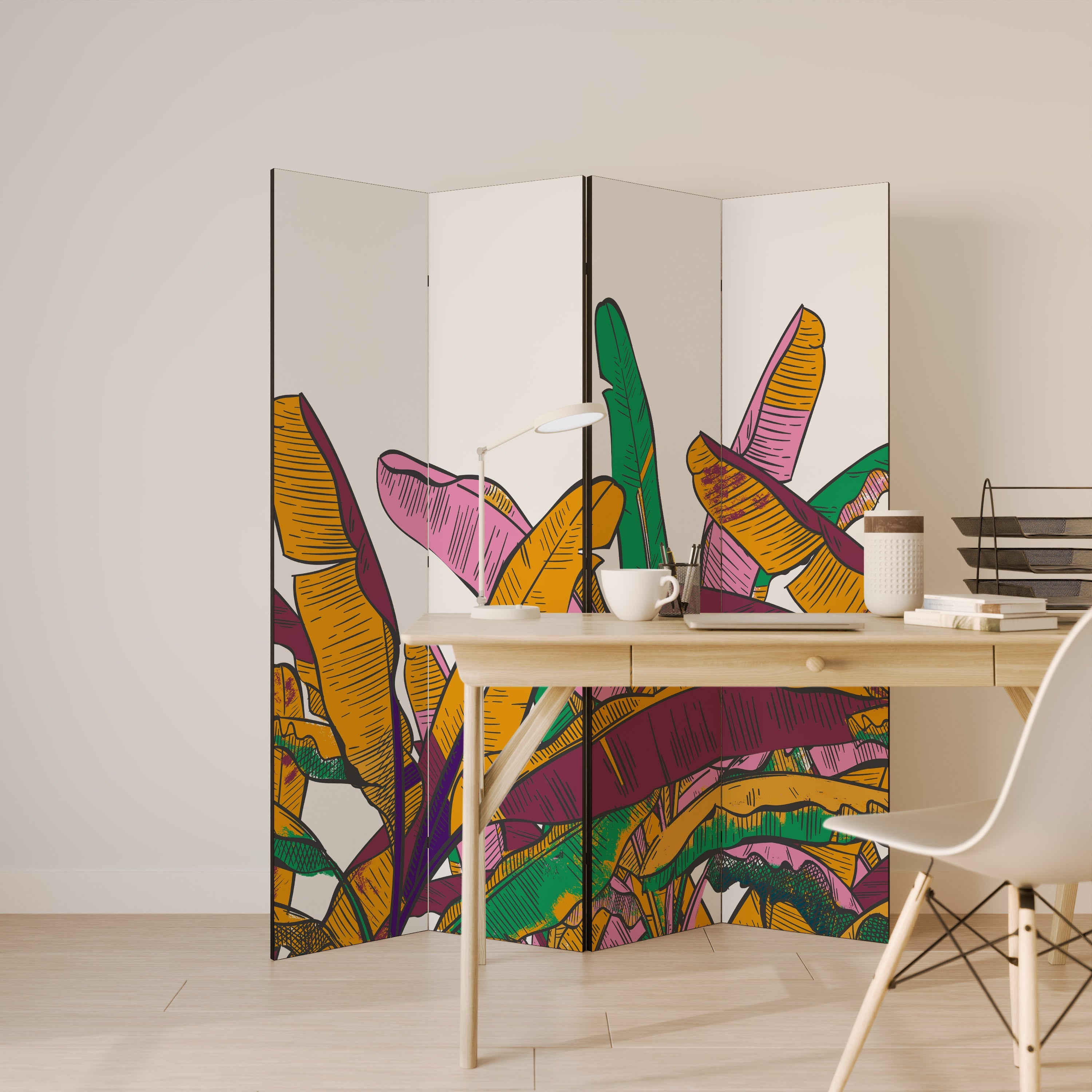 TROPICAL GLOW Dekorativer 4-teiliger Raumteiler