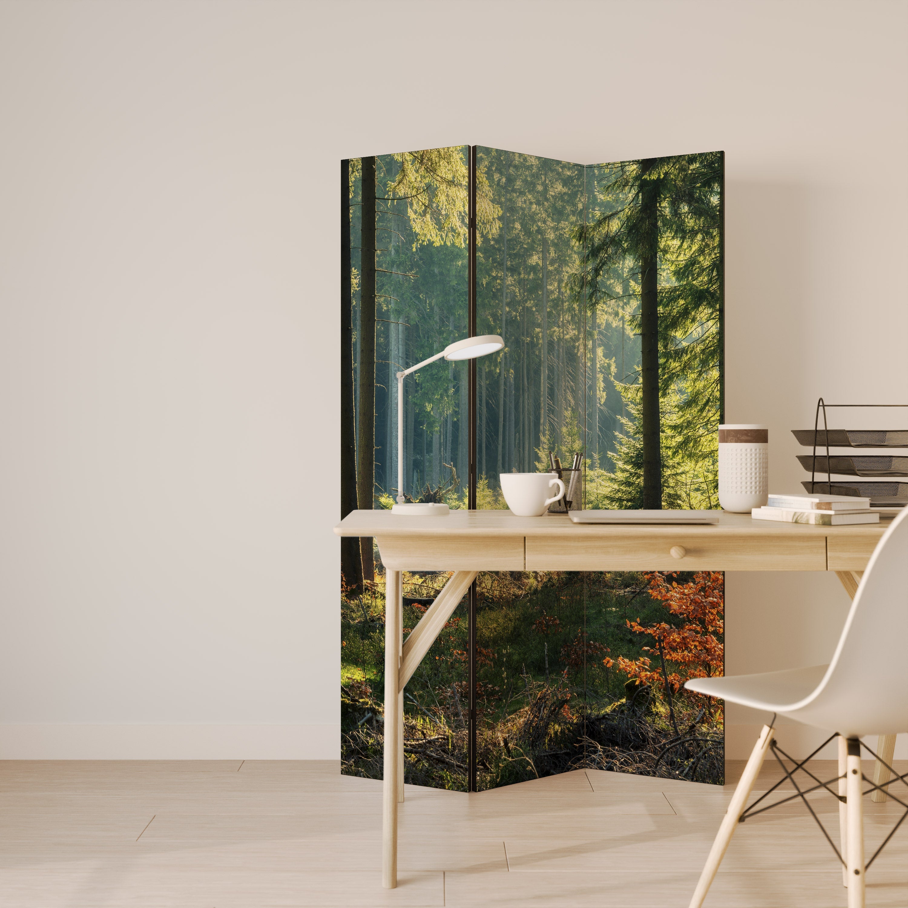 SUNLIT FOREST SERENADE Dekorativer 3-teiliger Raumteiler