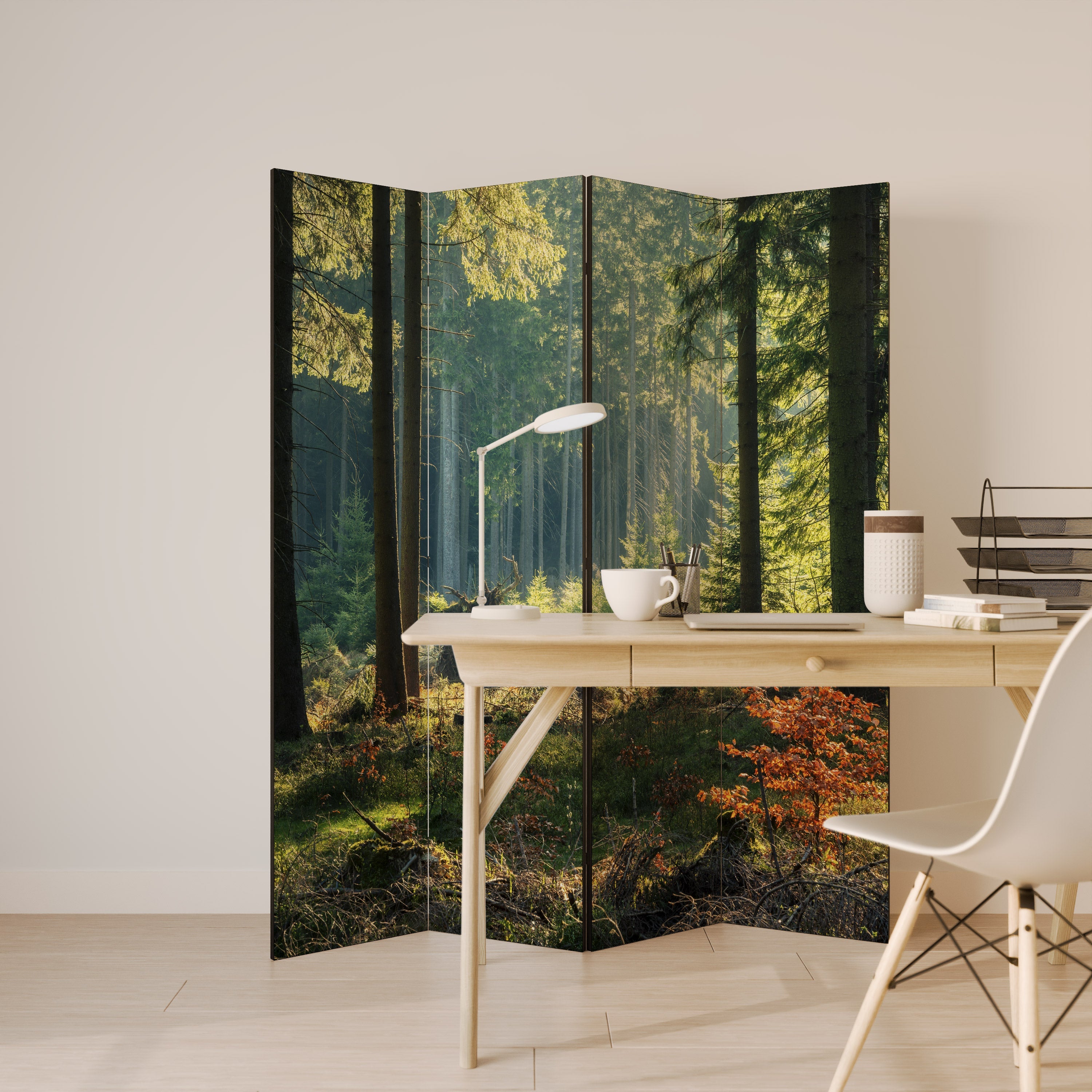SUNLIT FOREST SERENADE Dekorativer 4-teiliger Raumteiler