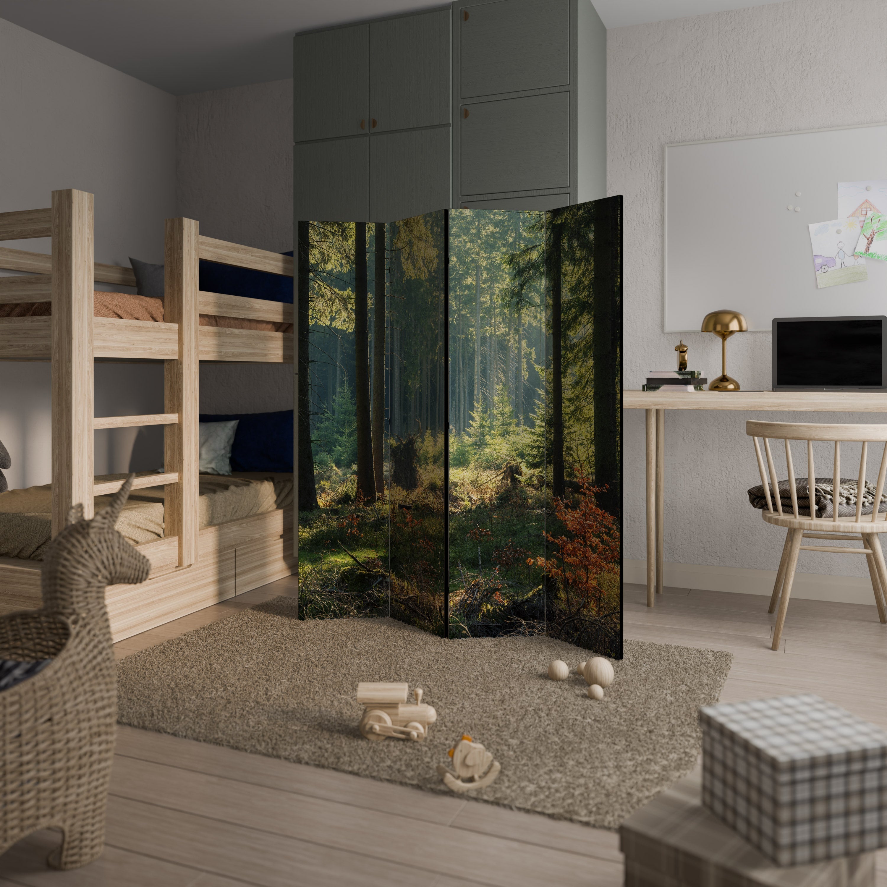 SUNLIT FOREST SERENADE Dekorativer 4-teiliger Raumteiler