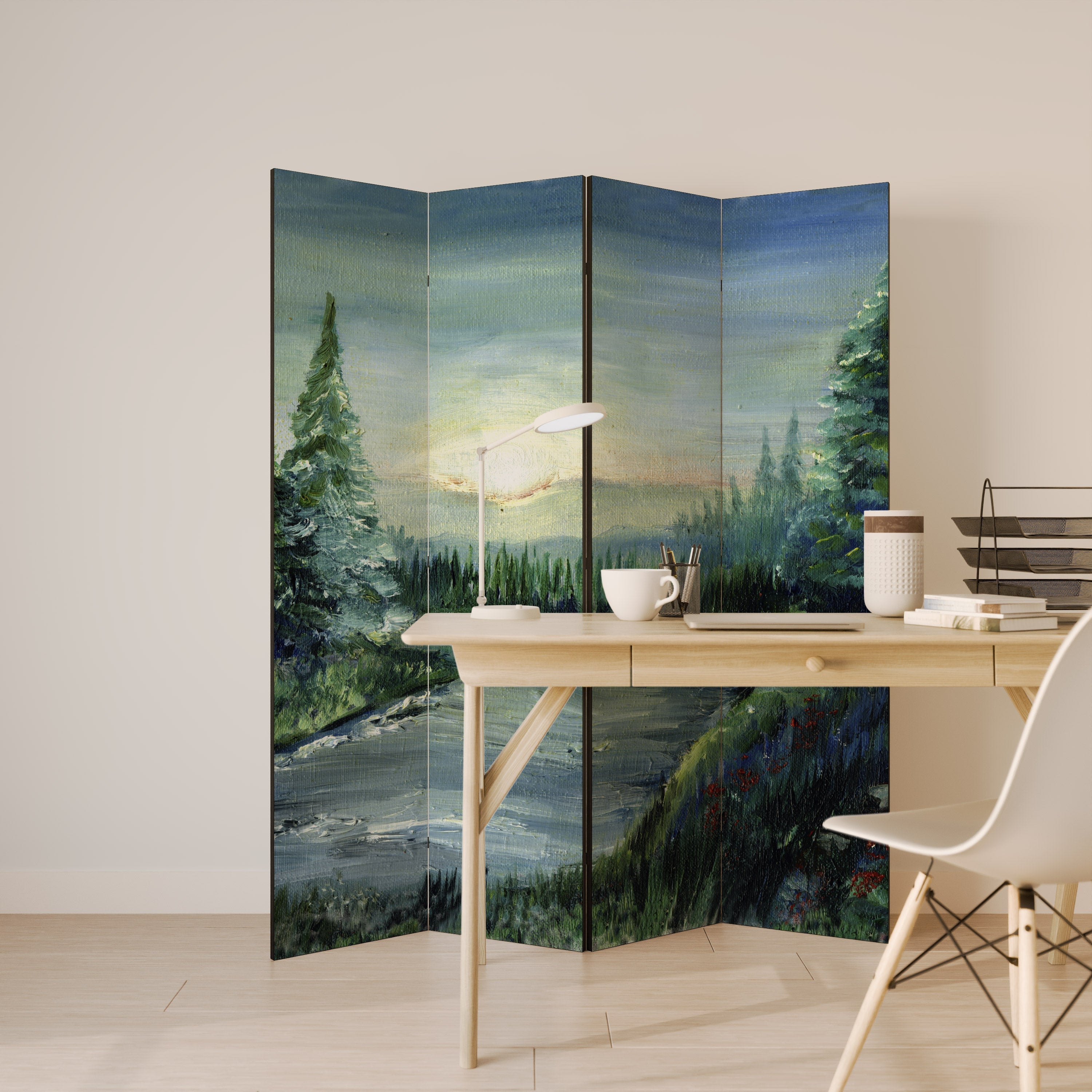 FOREST SUNSET Dekorativer 4-teiliger Raumteiler