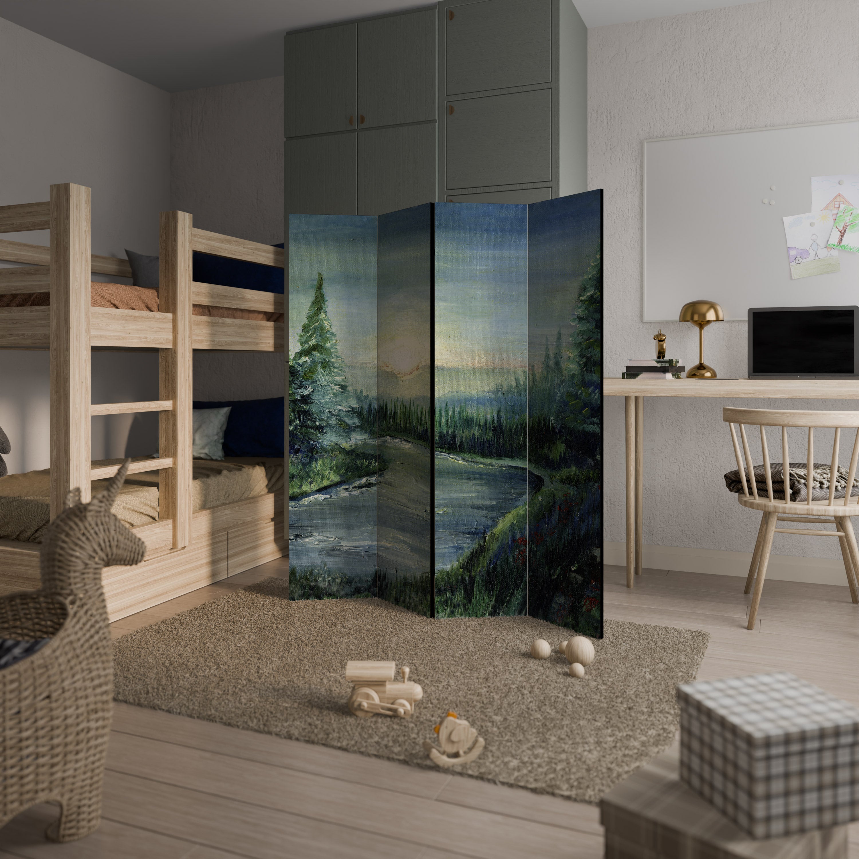FOREST SUNSET Dekorativer 4-teiliger Raumteiler