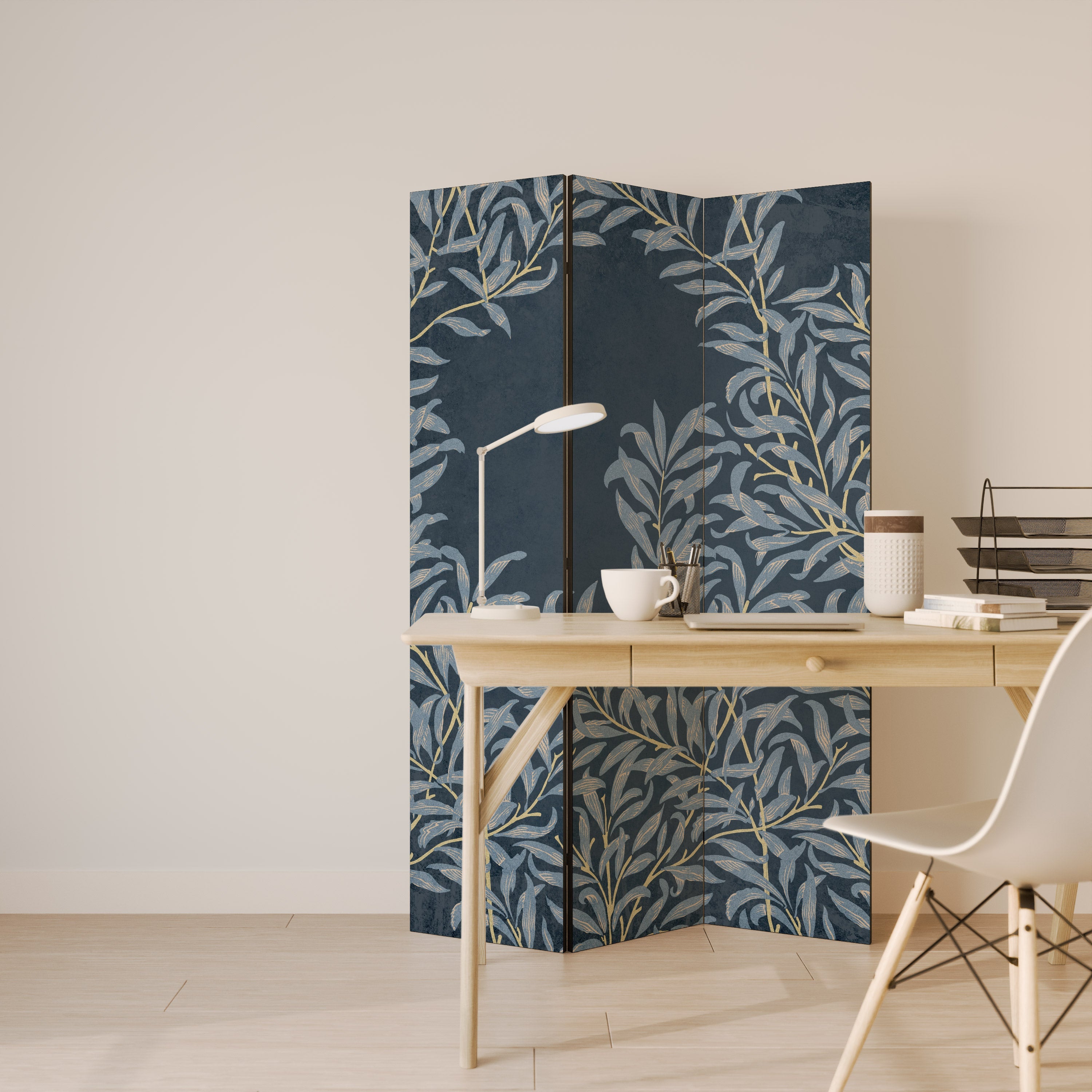 BLUE LEAVES Decorative 3-Panel Room Divider