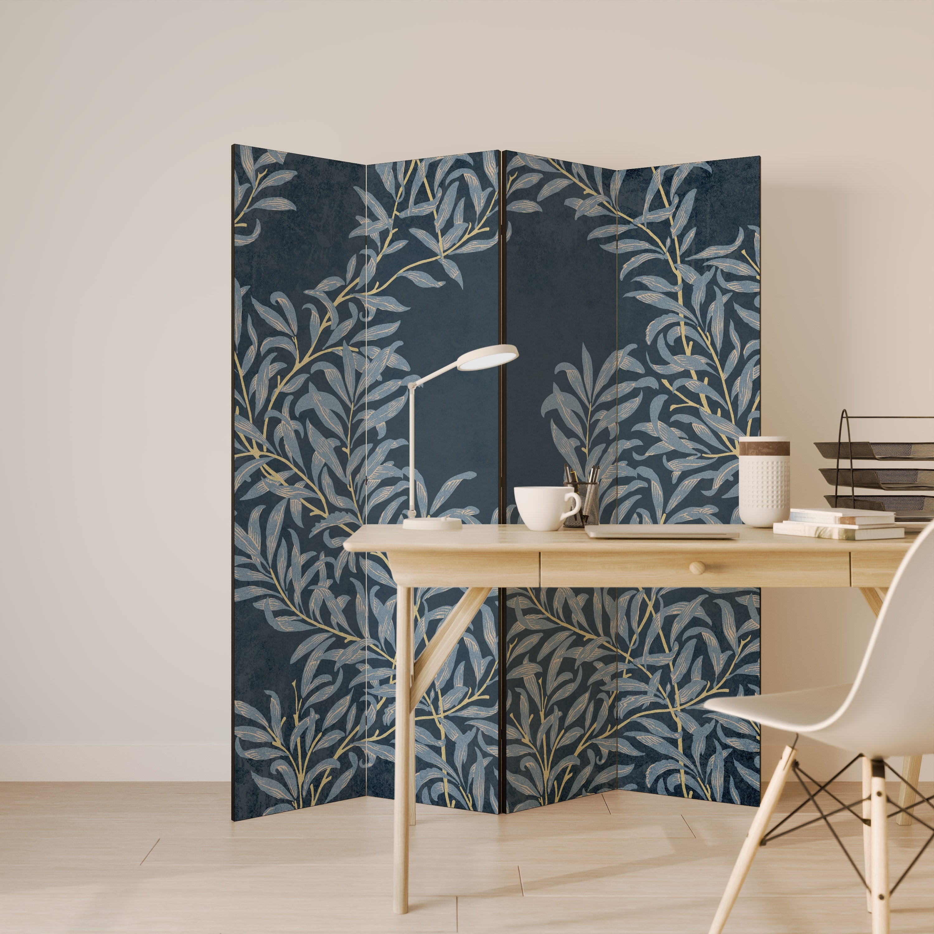 Dekorativer 4-teiliger Raumteiler BLUE LEAVES