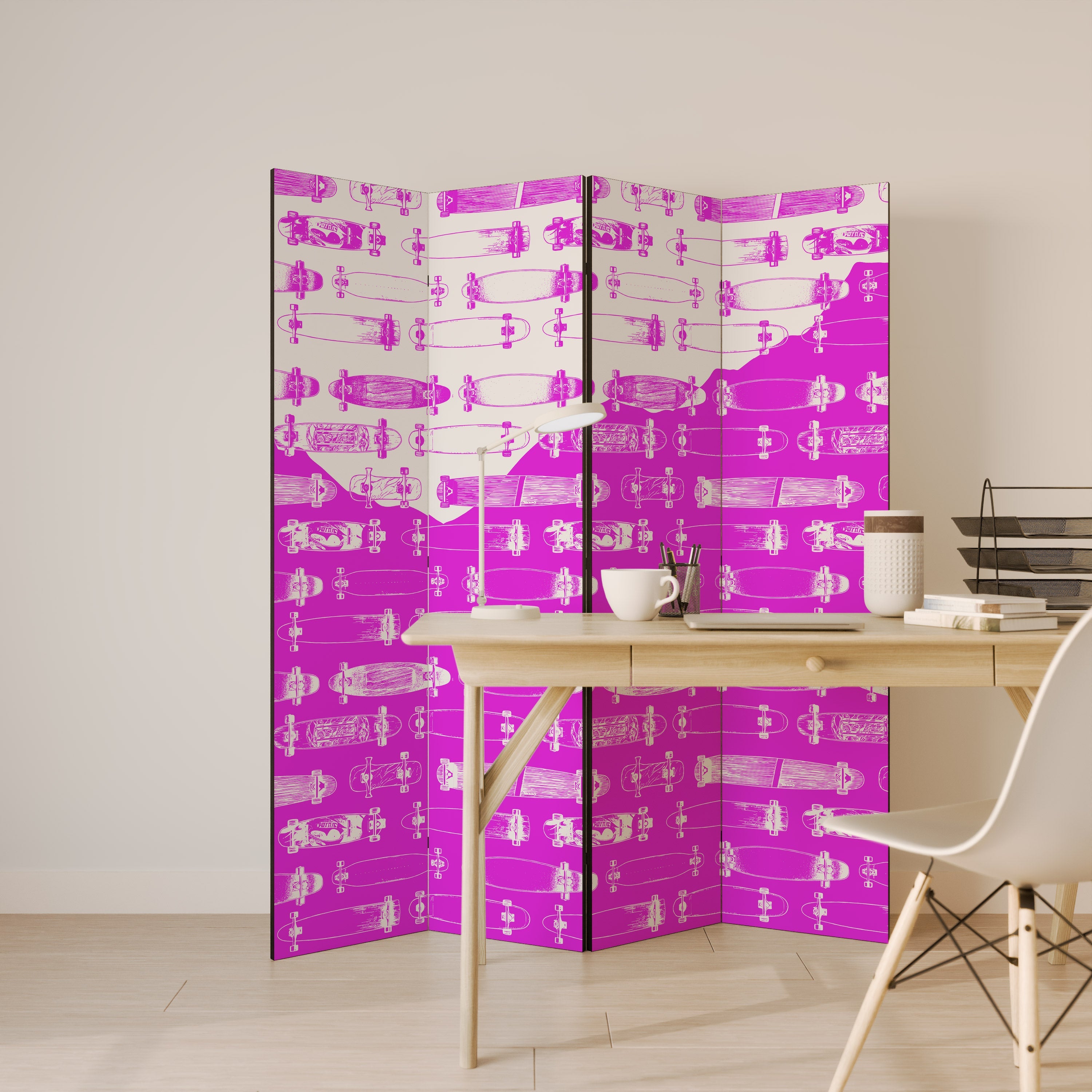 SKATEBOARD MAGENTA Dekorativer 4-teiliger Raumteiler