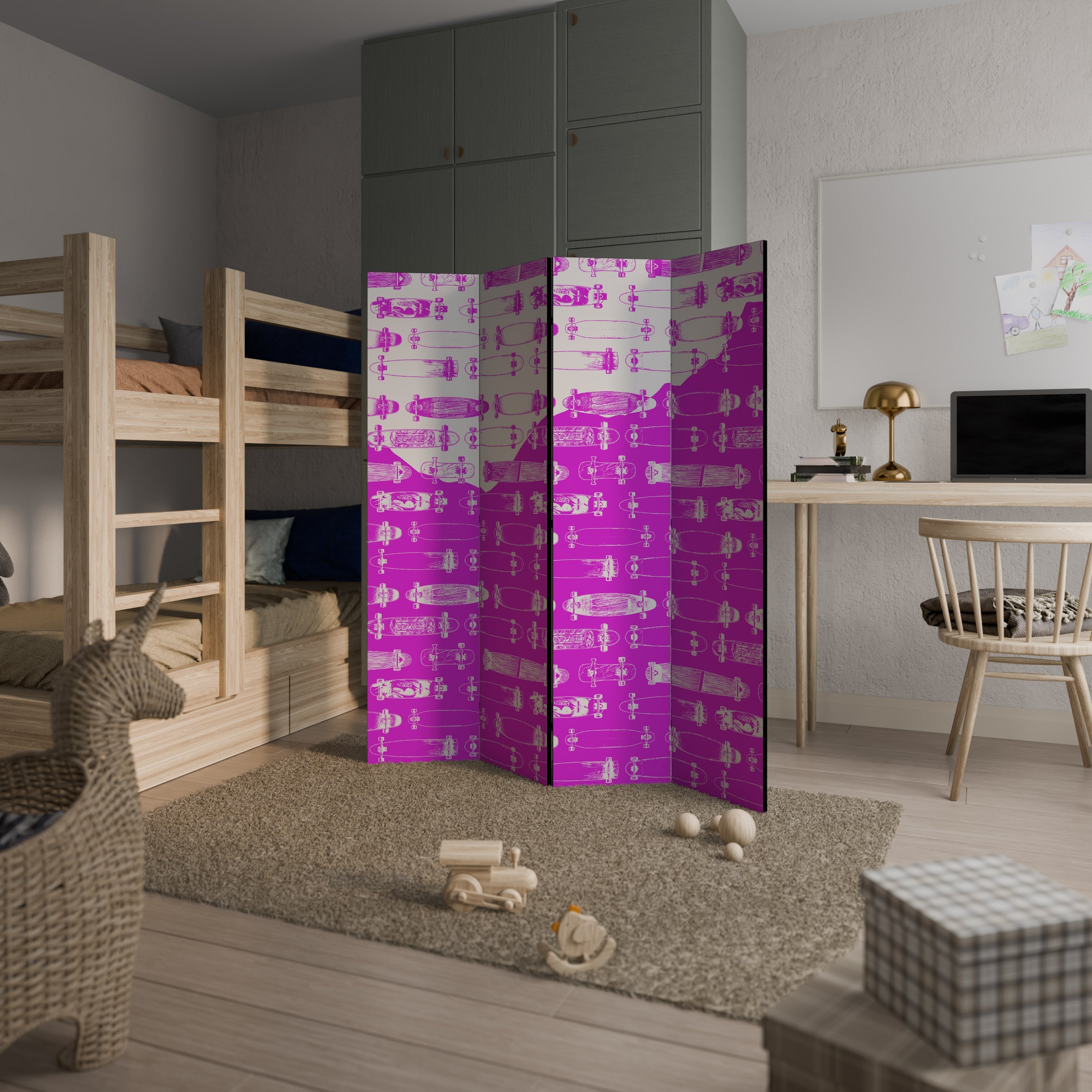 SKATEBOARD MAGENTA Dekorativer 4-teiliger Raumteiler