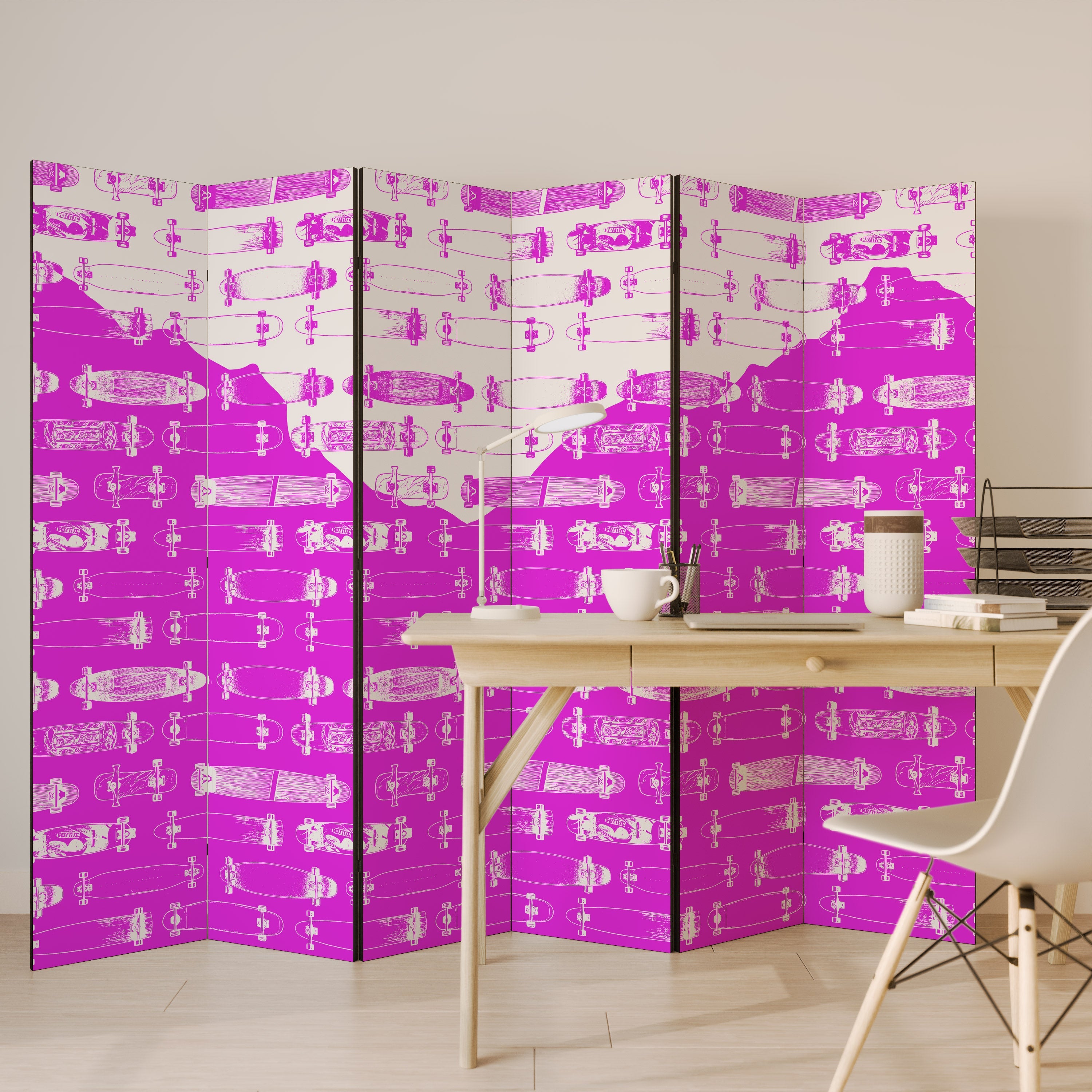 SKATEBOARD MAGENTA Dekorativer 6-teiliger Raumteiler