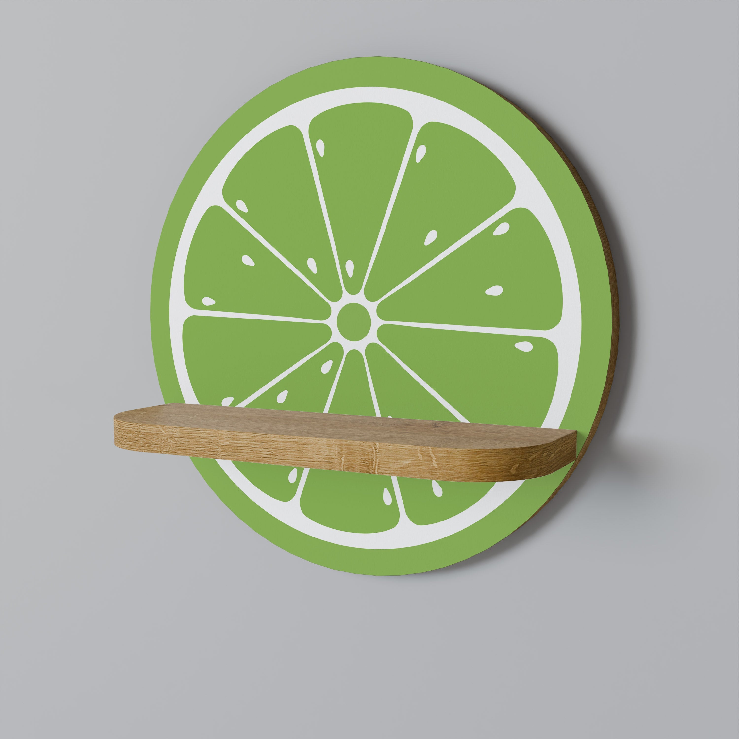 REFRESHING LIME Round Art Shelf In Oak Effect